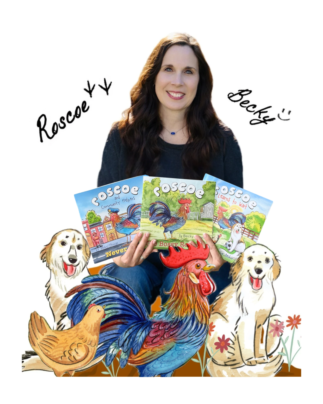 an illustration of the author with her popular characters. Children’s chicken books, Kids chicken books, Chicken stories for kids, Kids fun farm books, Farm books, Farm stories for kids, Chicken picture books, Hen books for kids, Kids farm books, Chicken story books, Children’s chicken literature    Kids farm animal books, Farm animal stories for kids, Backyard chicken books, Pet chicken books, Funny chicken books for kids, Kids farm picture books, Farm friends books, Hen story books, Farm animal nursery rhymes