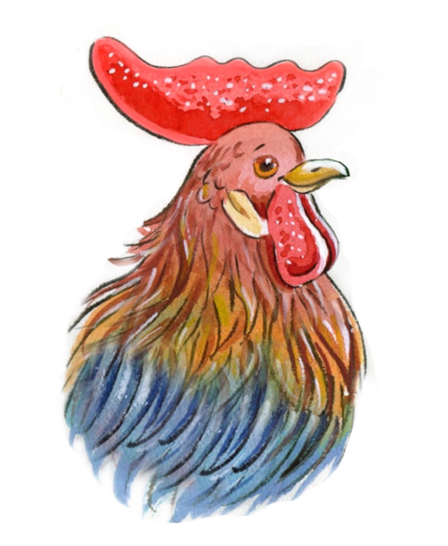 Roscoe the Bossy Rooster watercolor painting