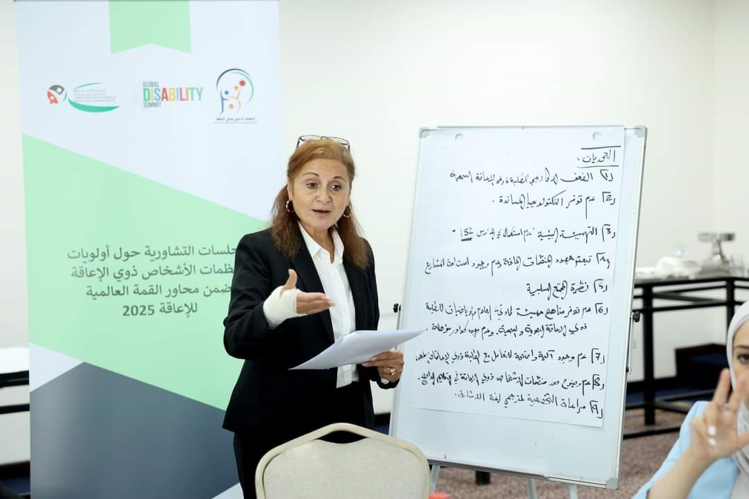 Image 7: A facilitator interacting with the participants during the consultations in Jordan.