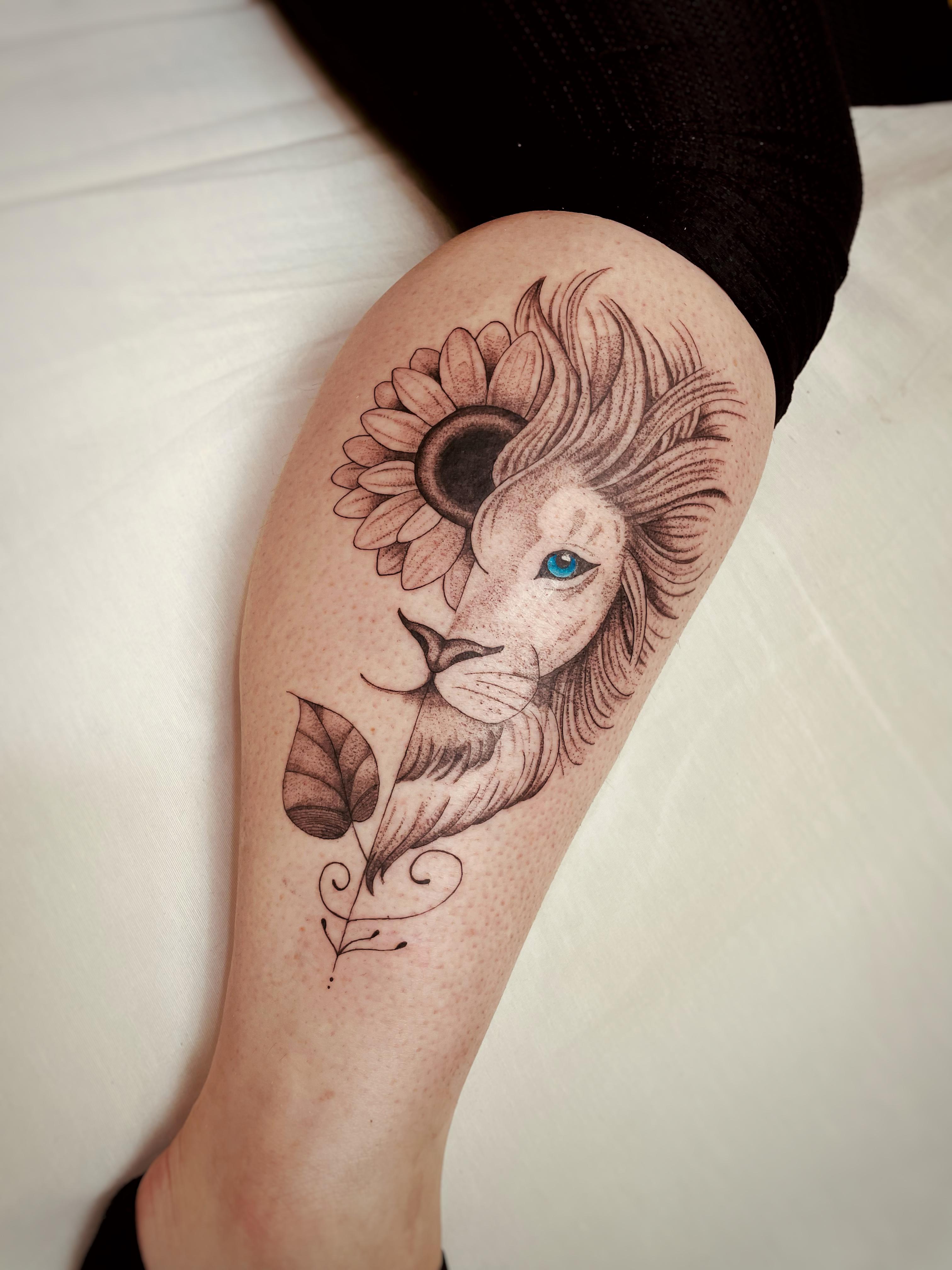 Brenda Fraga Tattoo Traço Fino Poços de Caldas - Leão