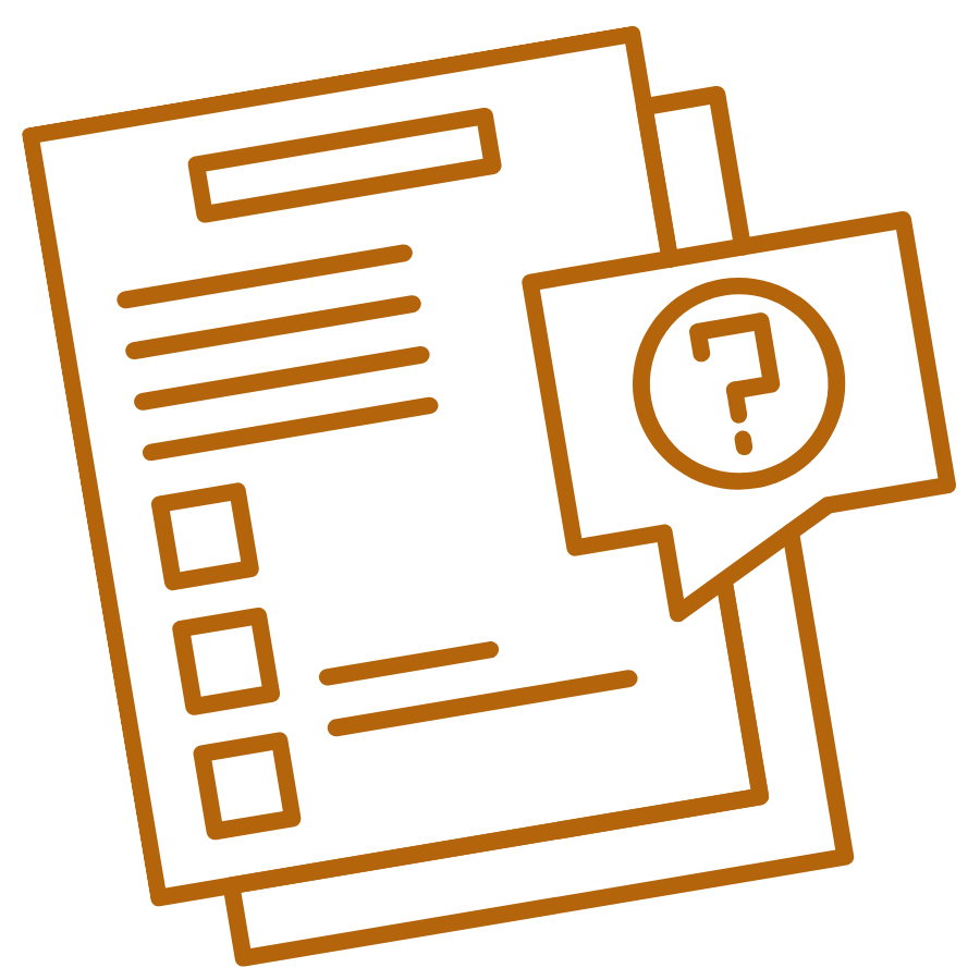 Icon of a rest assessment quiz form with a question mark — part of the Ìsimi Activities Deck experience to help Black women identify the type of rest they need for soft life living and emotional wellness.