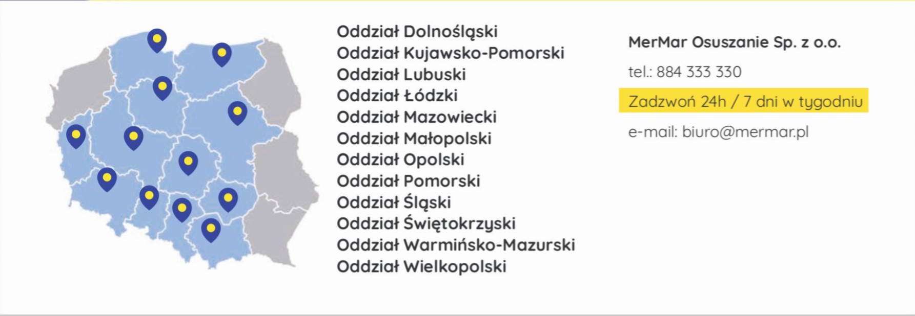 Odziały firmy MerMar Osuszanie Sp. z o.o.