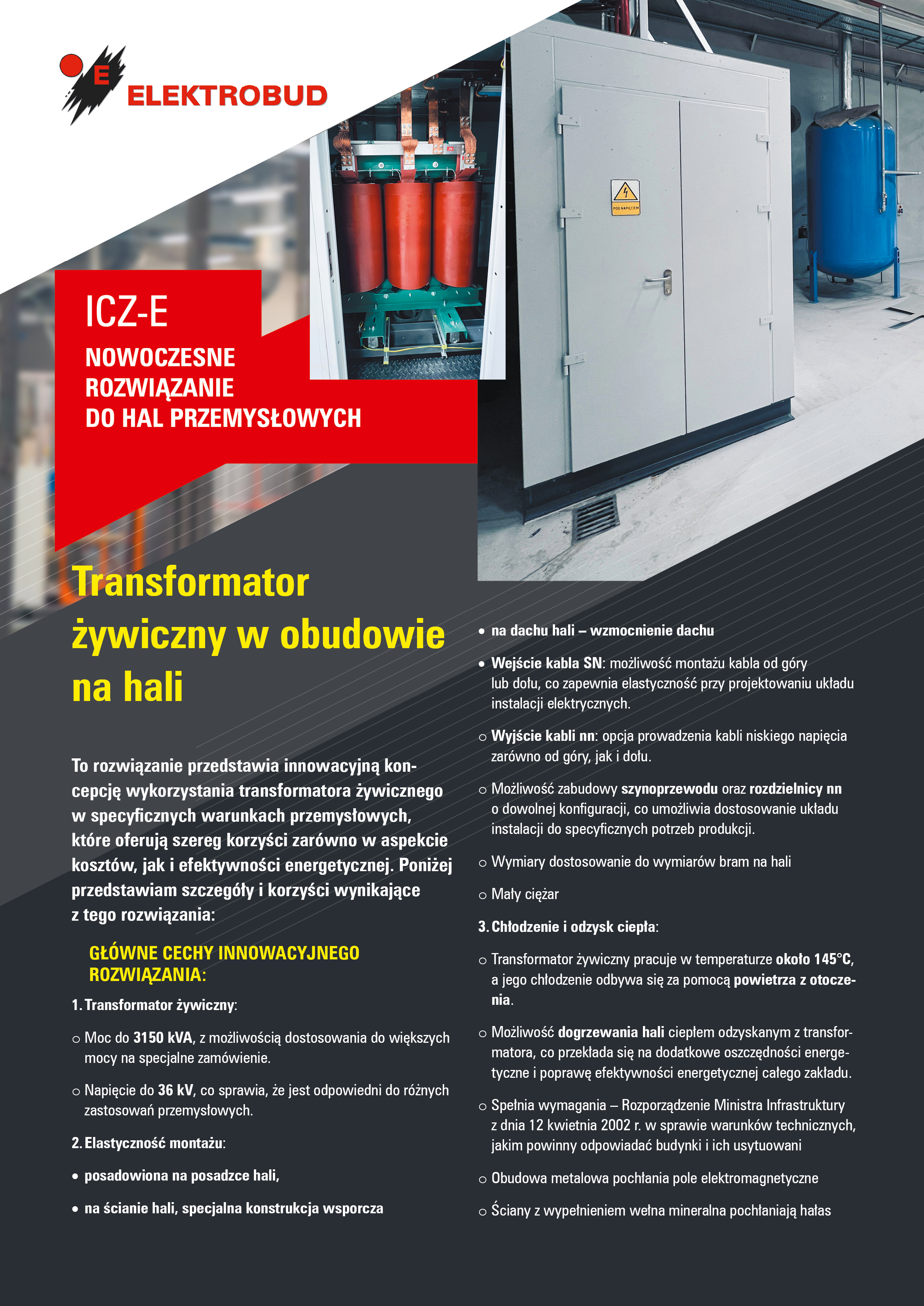 Transformator żywiczny w obudowie na hali