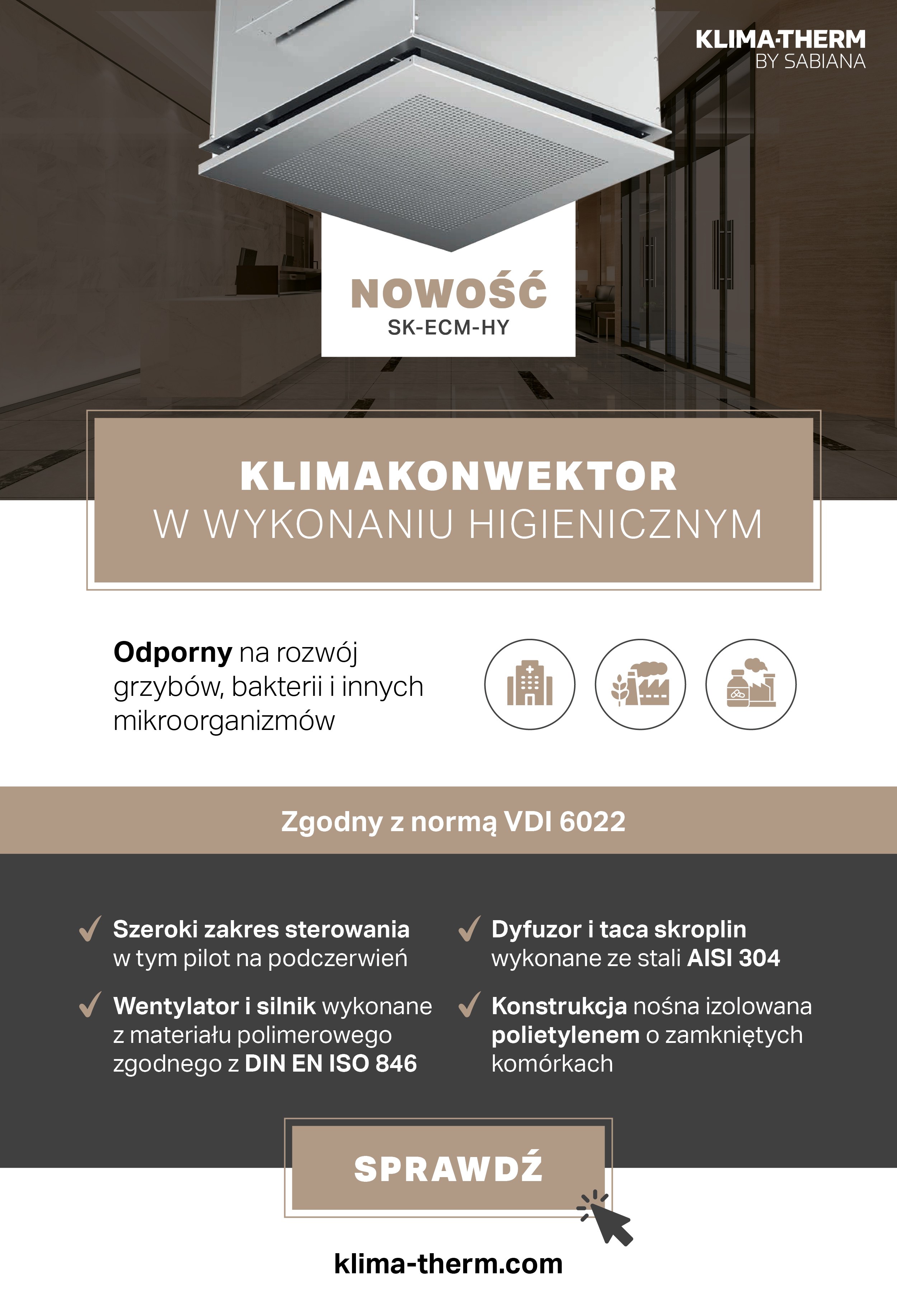 Nowa jednostka kasetonowa SK-ECM-HY włoskiego producenta Sabiana została zaprojektowana z myślą o najwyższych standardach higieny.