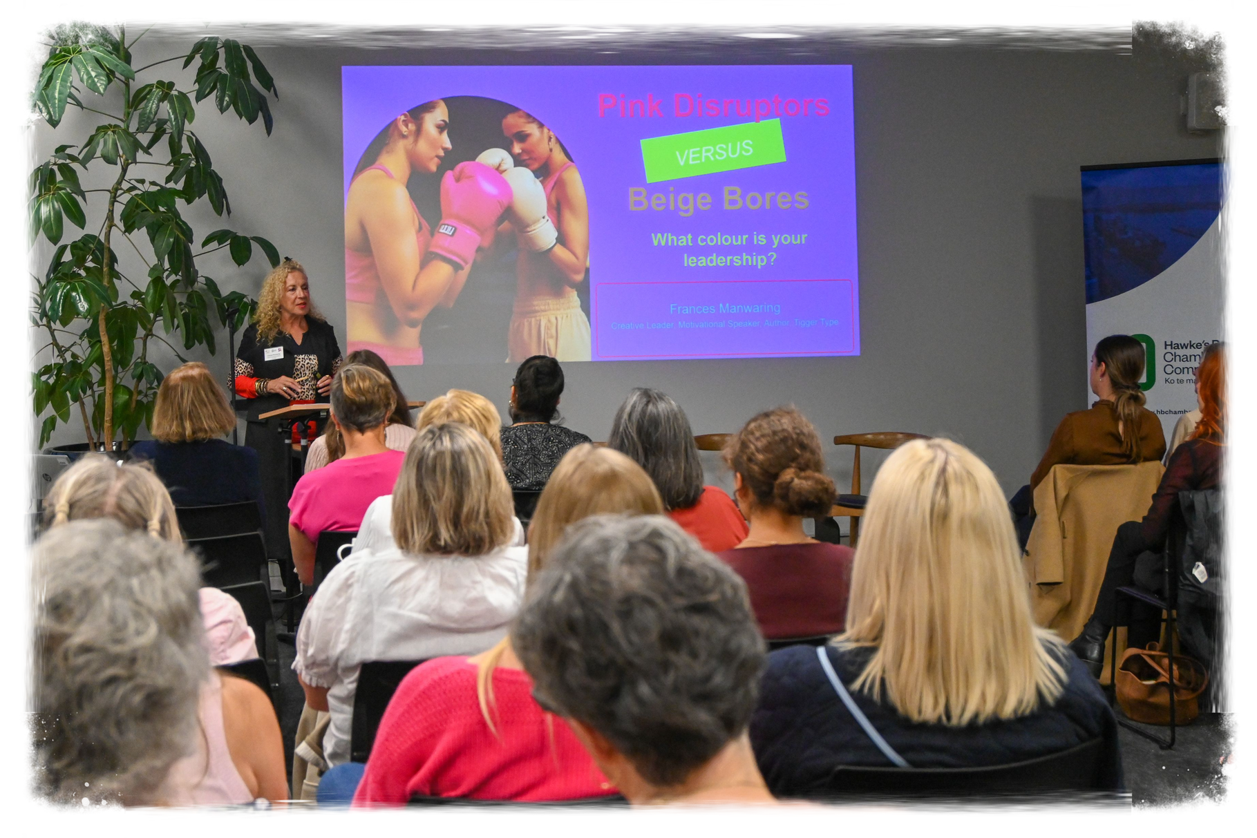 Motivational Speaker Frances Manwaring at a Women in Business networking event.