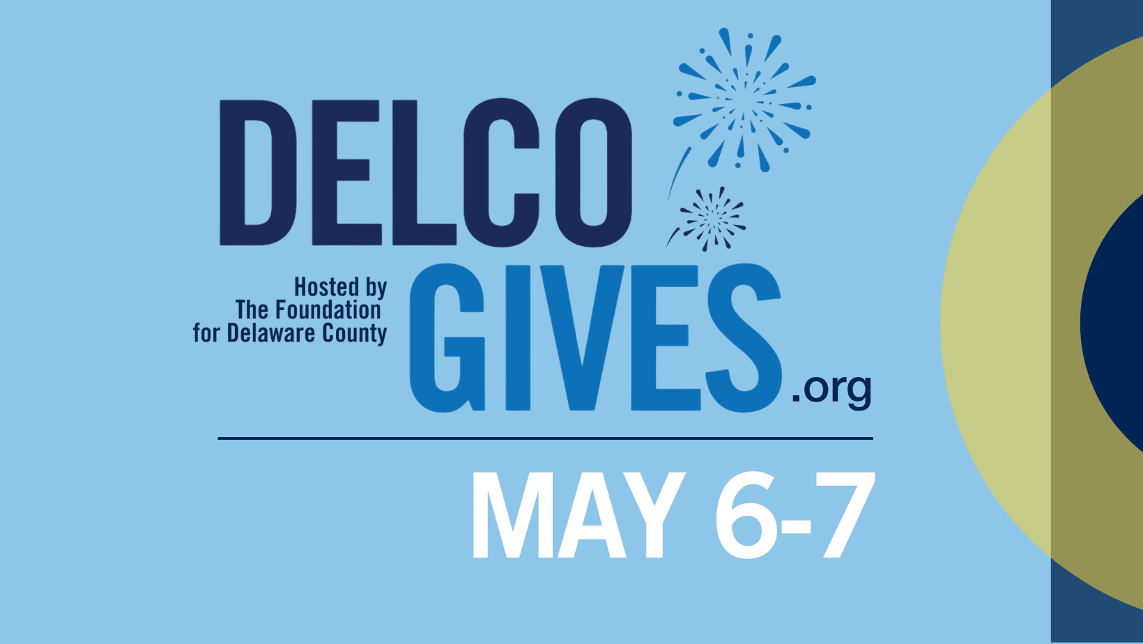 A banner advertising Delco Gives Day Hosted by The Foundation for Delaware County May 6-7.