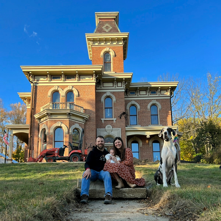 The Harmon-Welsh family in front of the David Enoch Beem House.