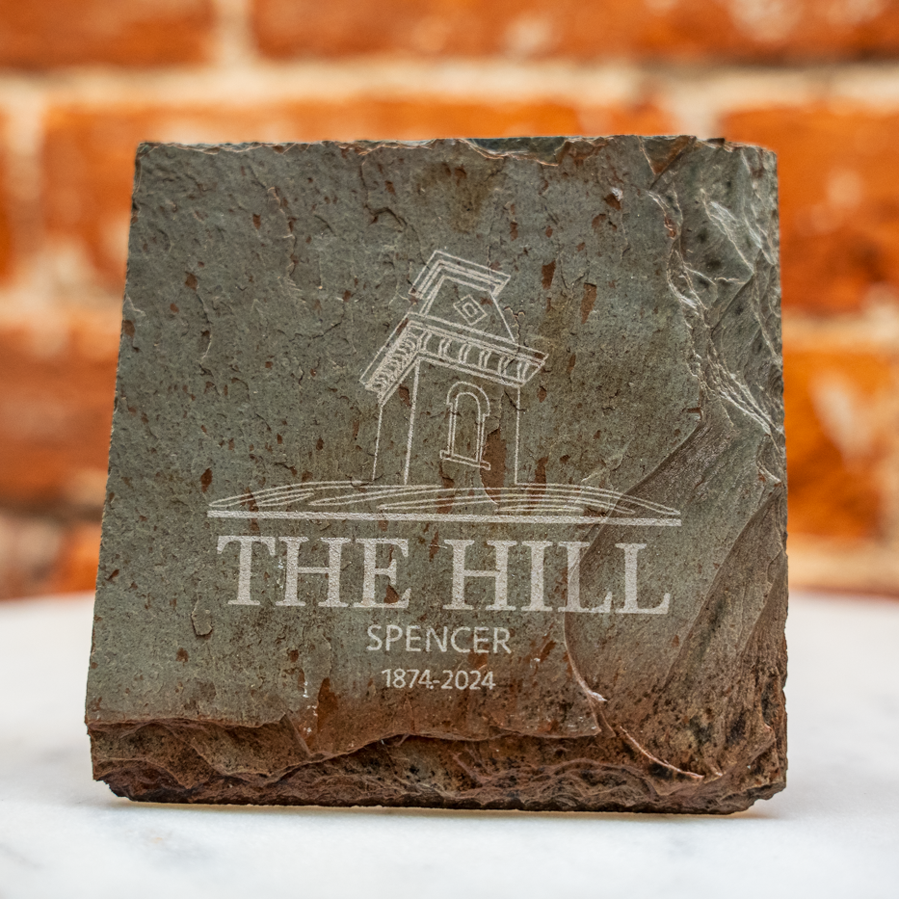 Historic slate coasters salvaged from The Hill custom engraved.