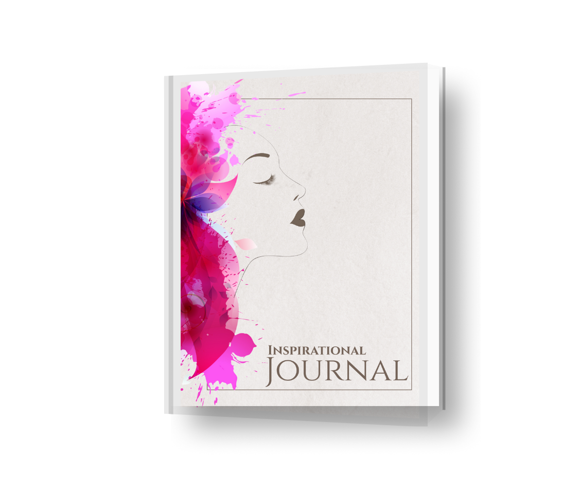 “Inspirational Journal book cover featuring a serene female profile with watercolor florals in vibrant pink and purple. Designed for women pursuing self-reflection and personal growth.”