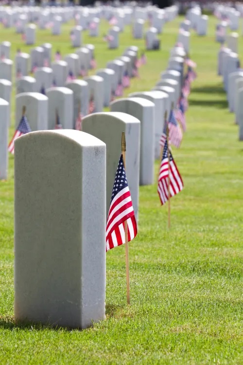 Grave markers in veteran cemetery