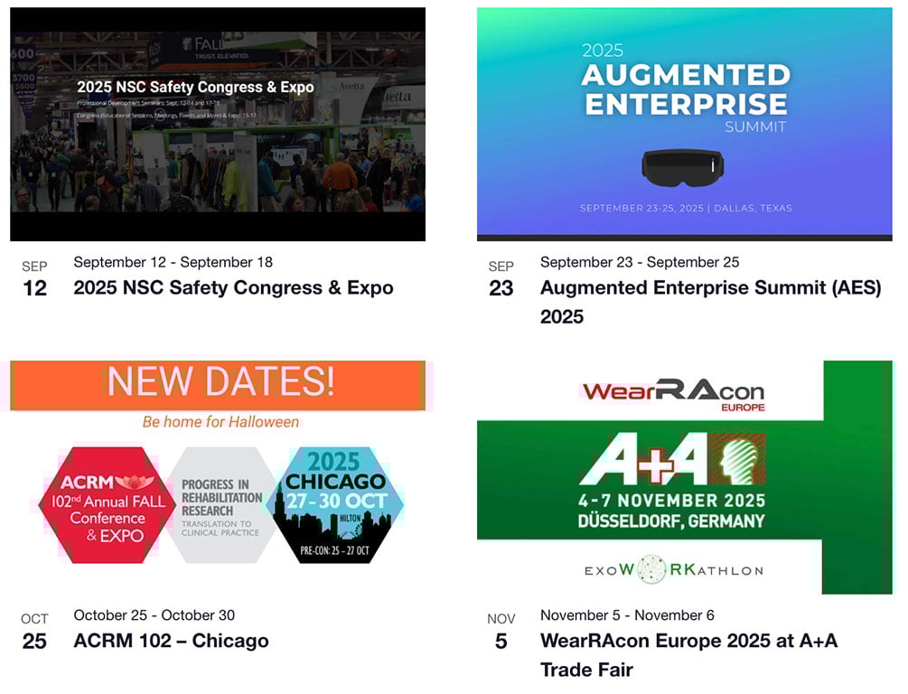 Exoskeleton events calendar
