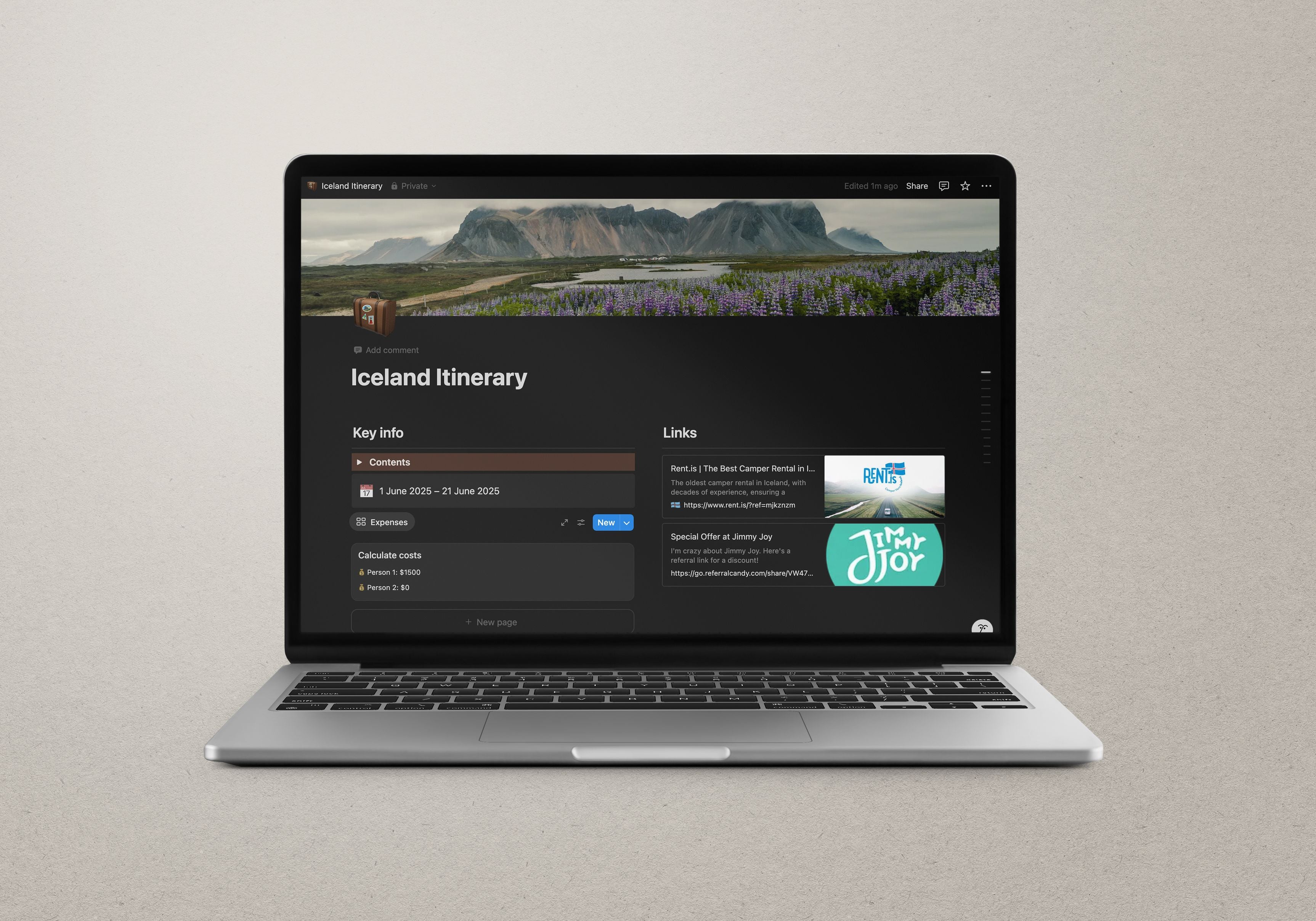 iceland notion travel template