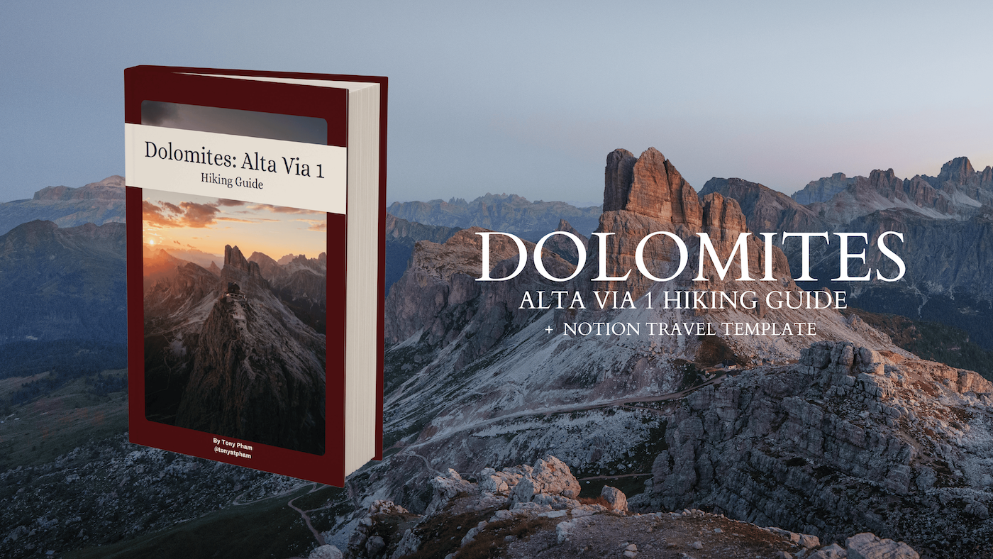 dolomites alta via 1 hiking guide and notion travel template