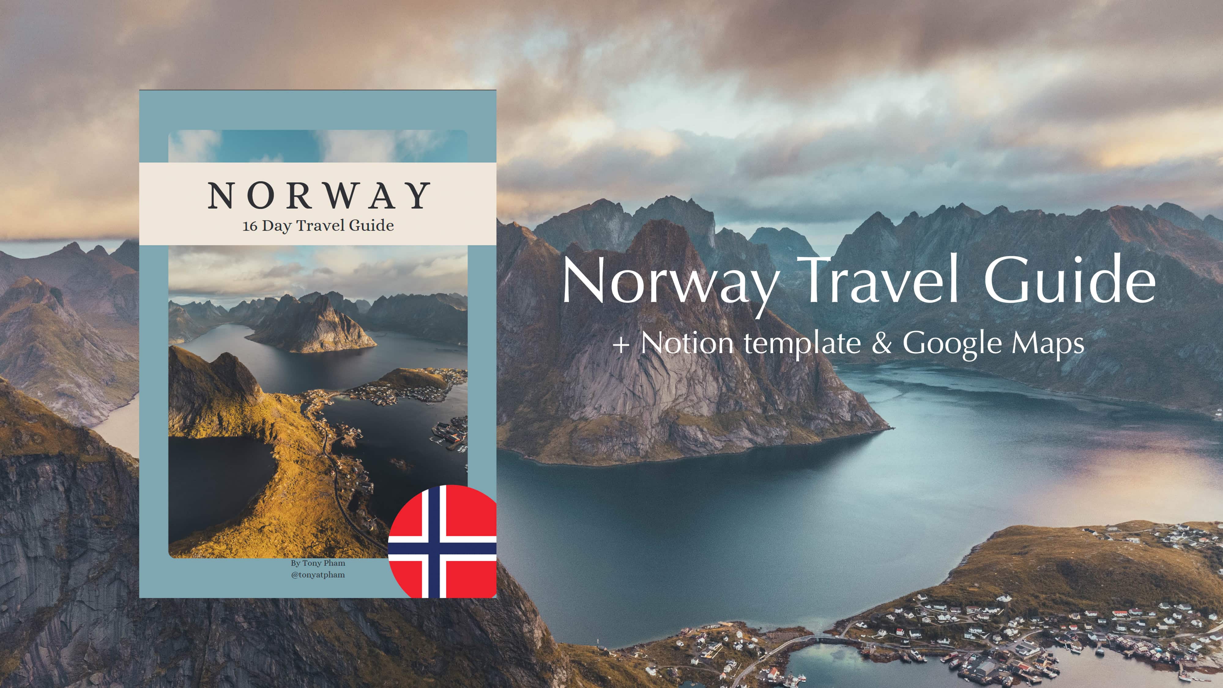 16 day Norway road trip digital travel guide with pinned google maps and notion template