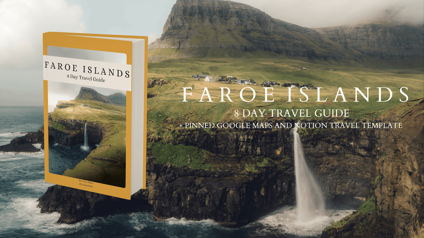 faroe islands road trip digital travel guide with pinned google maps and notion travel template