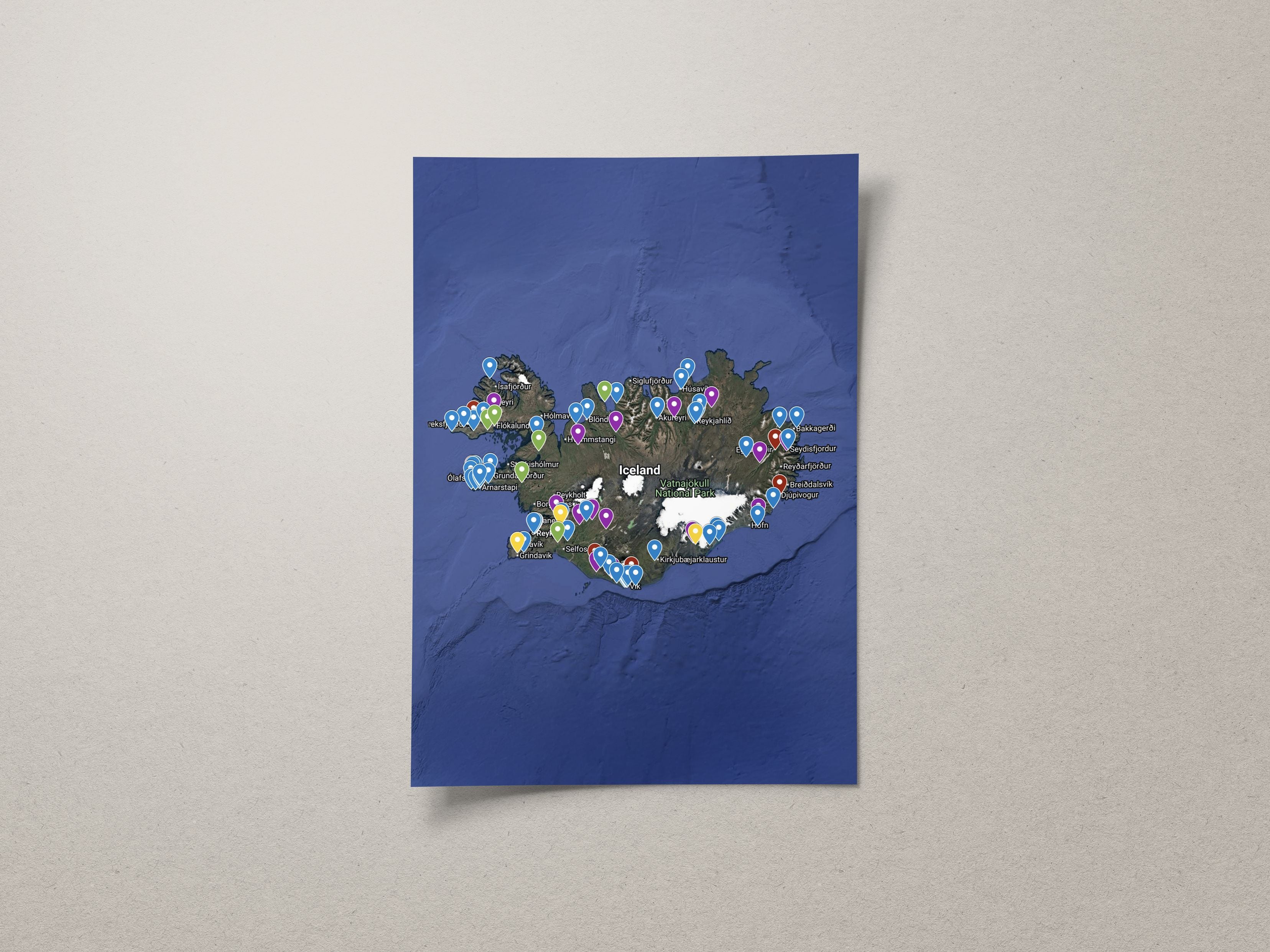 iceland pinned google maps of all iconic locations