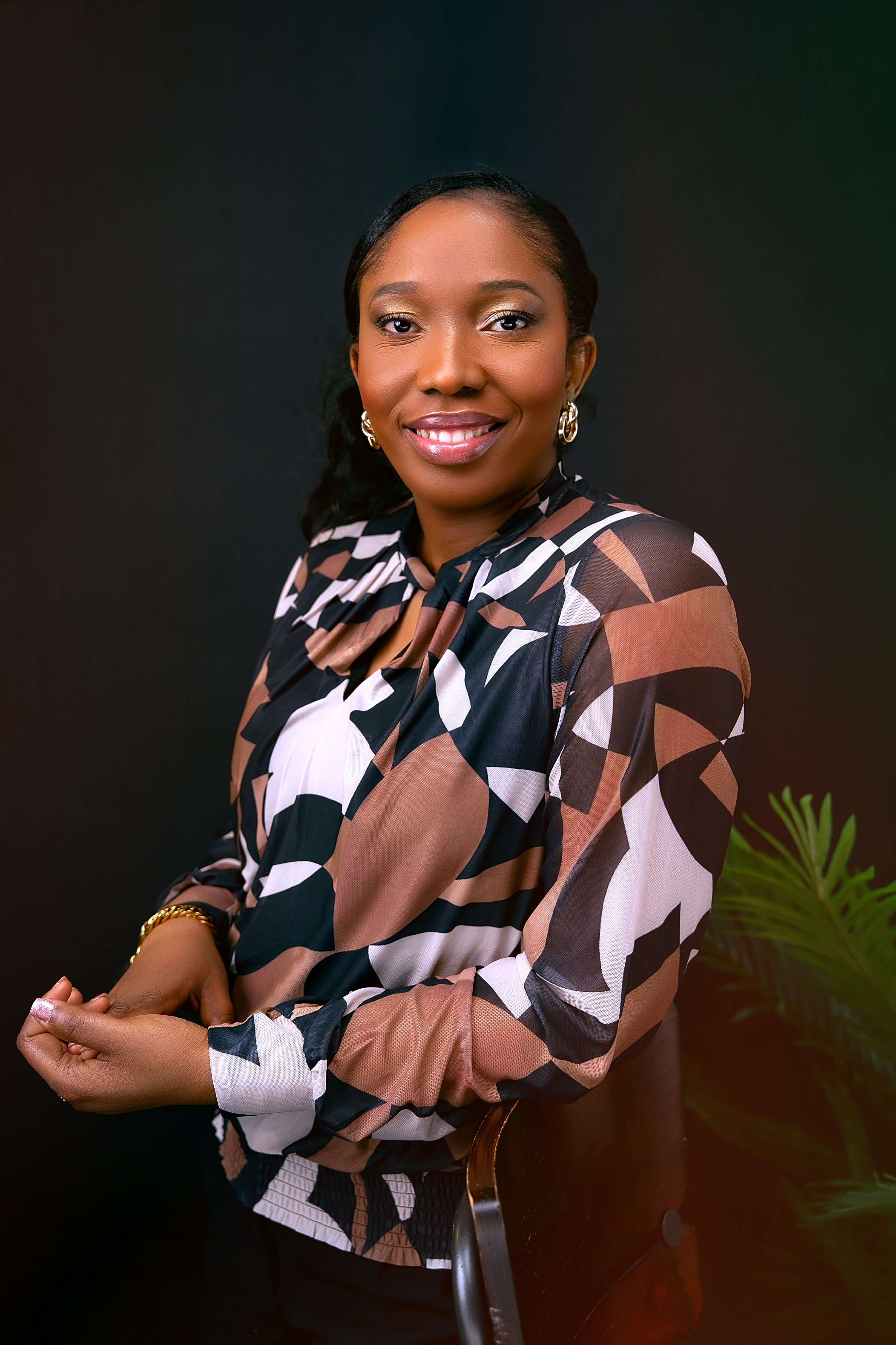 A woman smiling