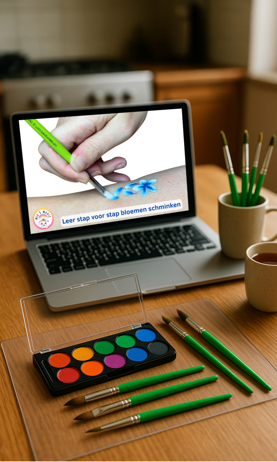 Dubbel-dip bloemen schmink op arm – gratis mini-cursus