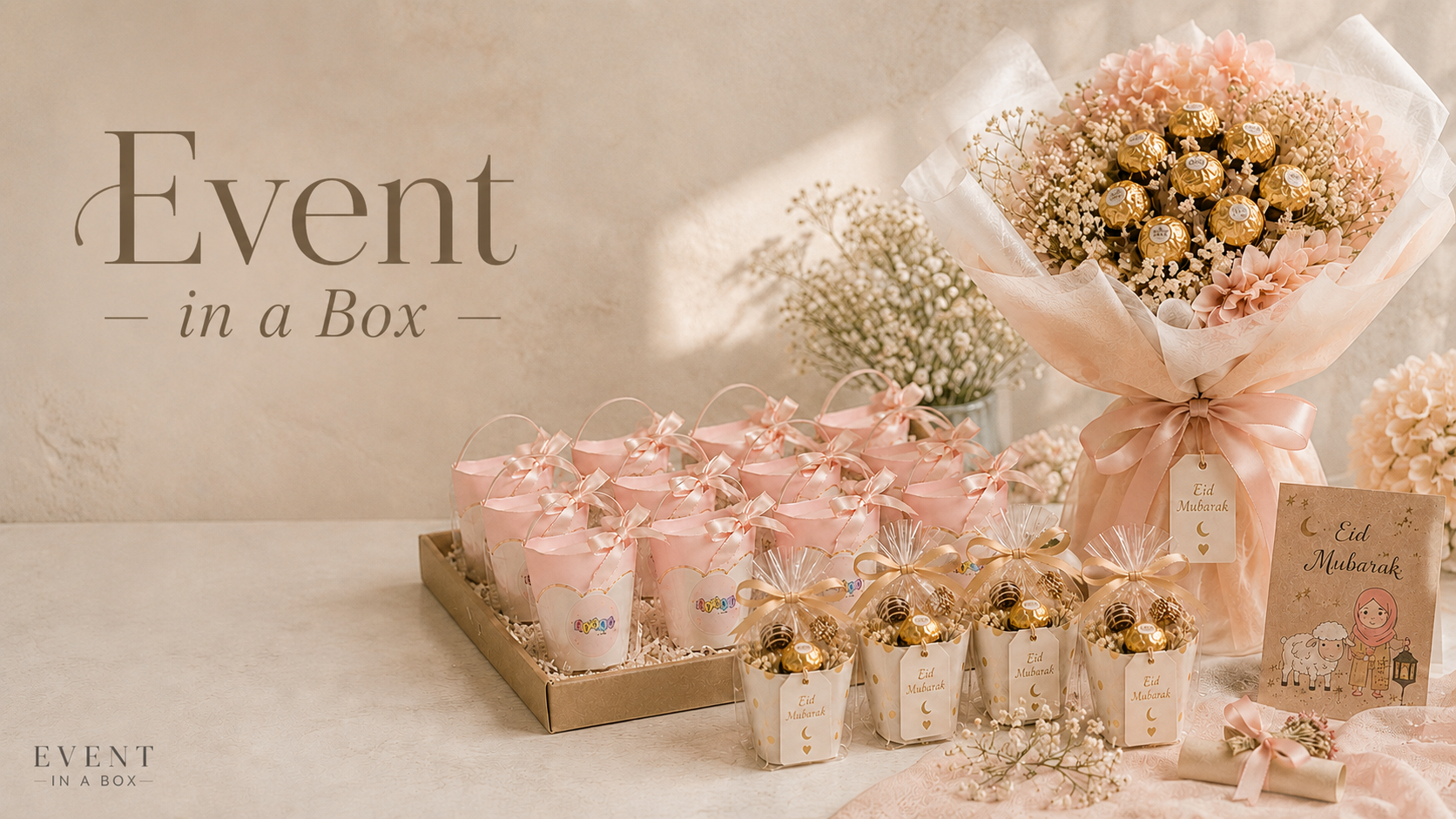 event in a box picture with hampers and lolly bags