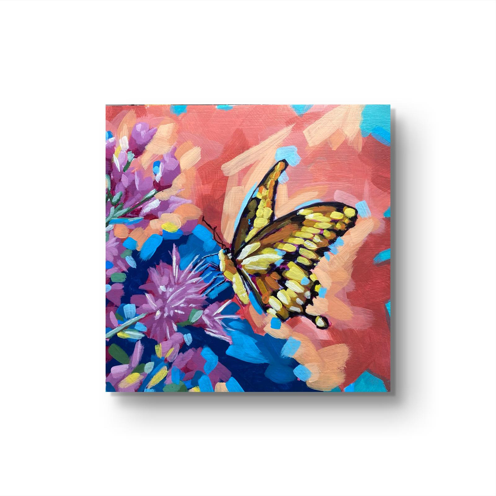 crafticana silvana manoliu romanian modern impressionist paintress painter artist acrylic painting wood panel butterfly flower