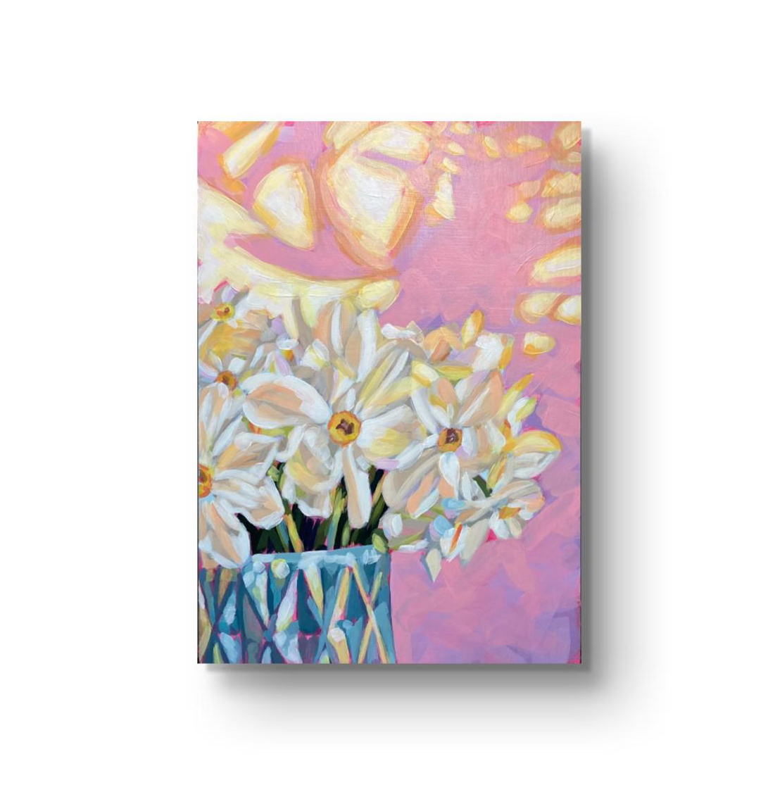 crafticana silvana manoliu romanian modern impressionist paintress painter artist acrylic painting wood panel white daffodils