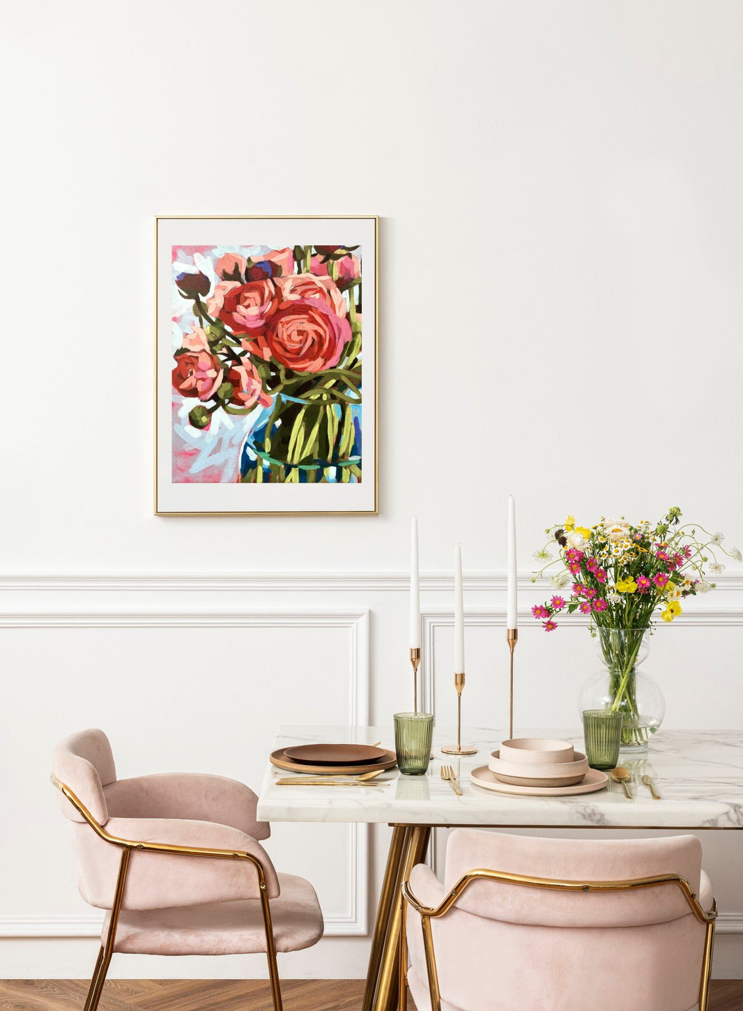 crafticana silvana manoliu romanian modern impressionist paintress painter artist acrylic painting canvas panel ranunculus interior mockup