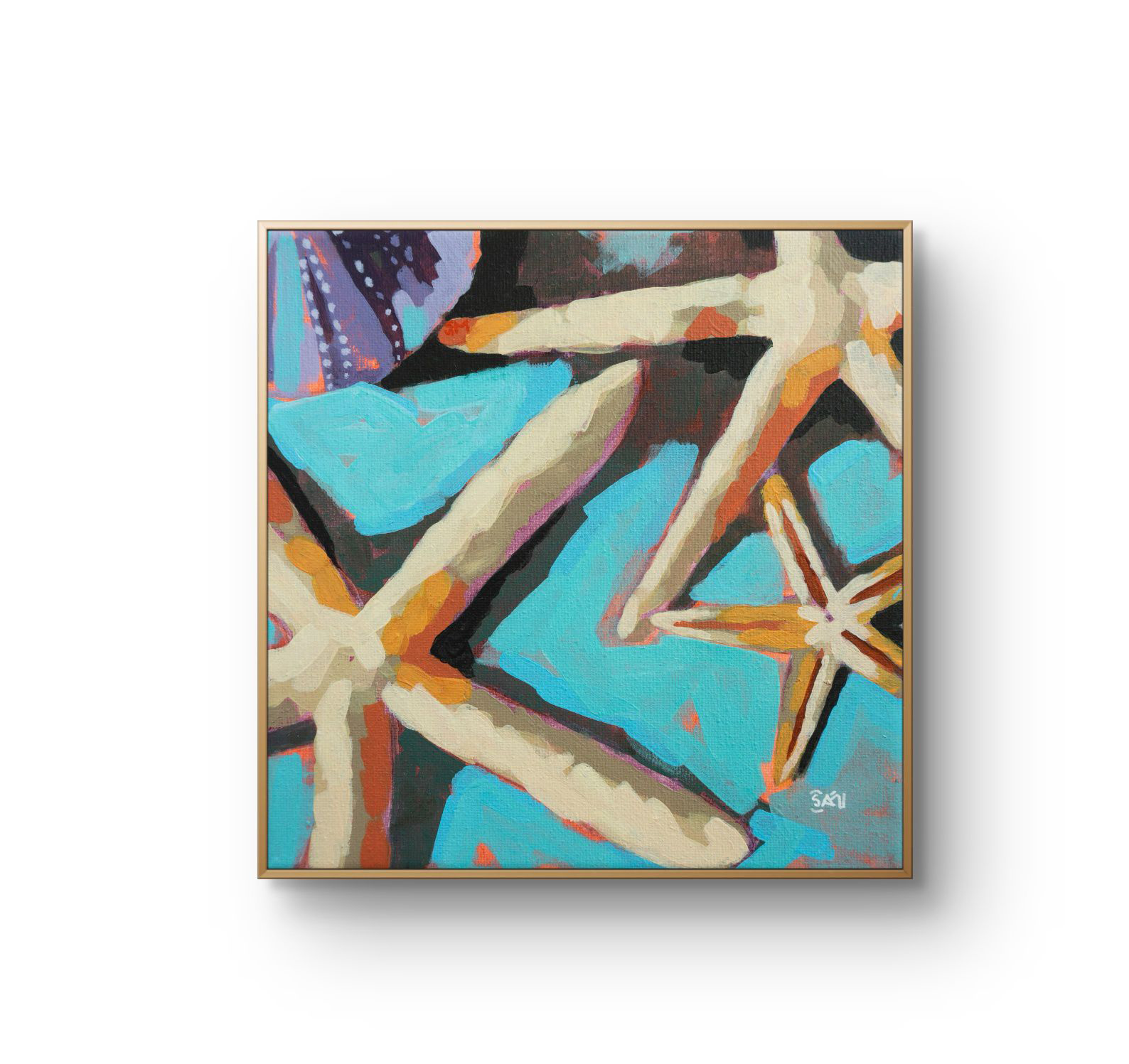 crafticana silvana manoliu romanian modern impressionist paintress painter artist acrylic painting canvas panel treasures of the sea starfish