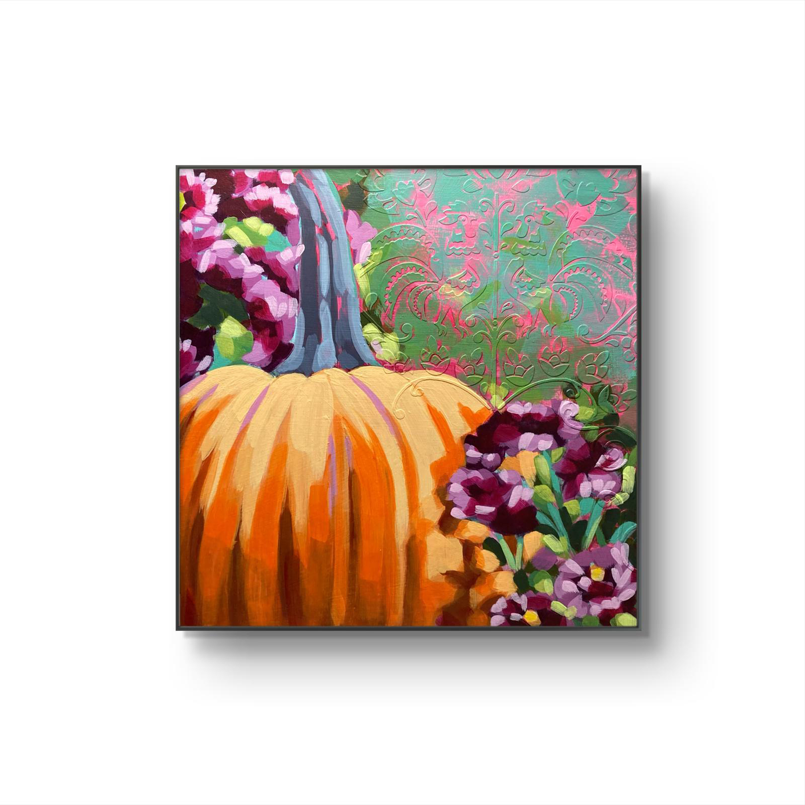 crafticana silvana manoliu romanian modern impressionist paintress painter artist acrylic painting wood panel pumpkin chrysanthemums autumn series