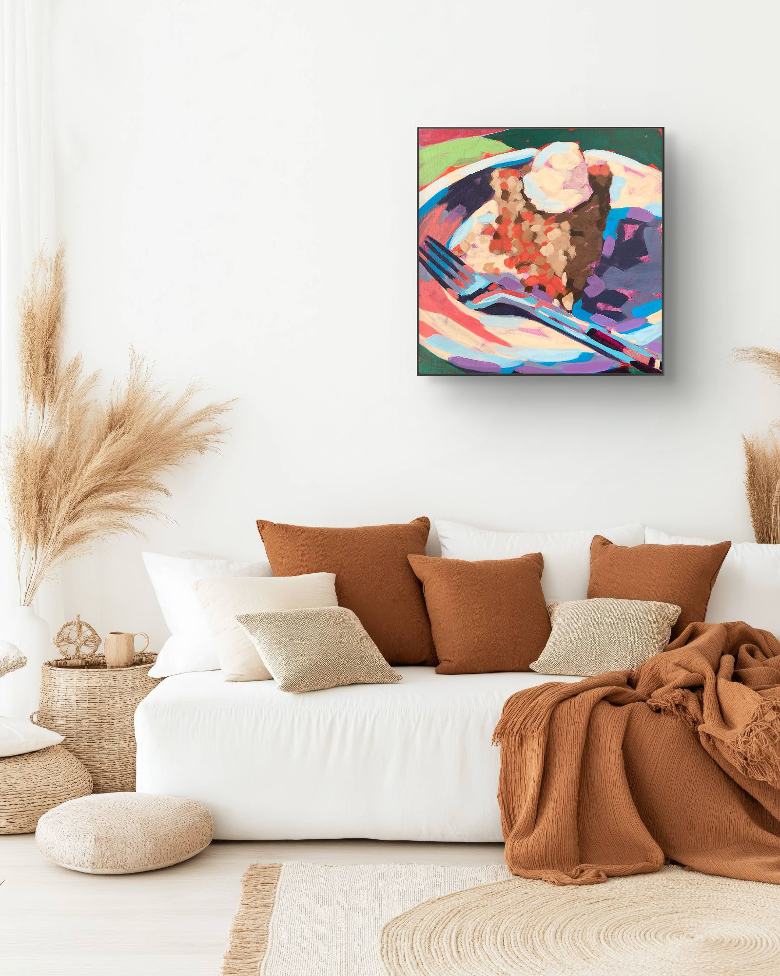 crafticana silvana manoliu romanian modern impressionist paintress painter artist acrylic painting wood panel fork pie autumn series interior mockup