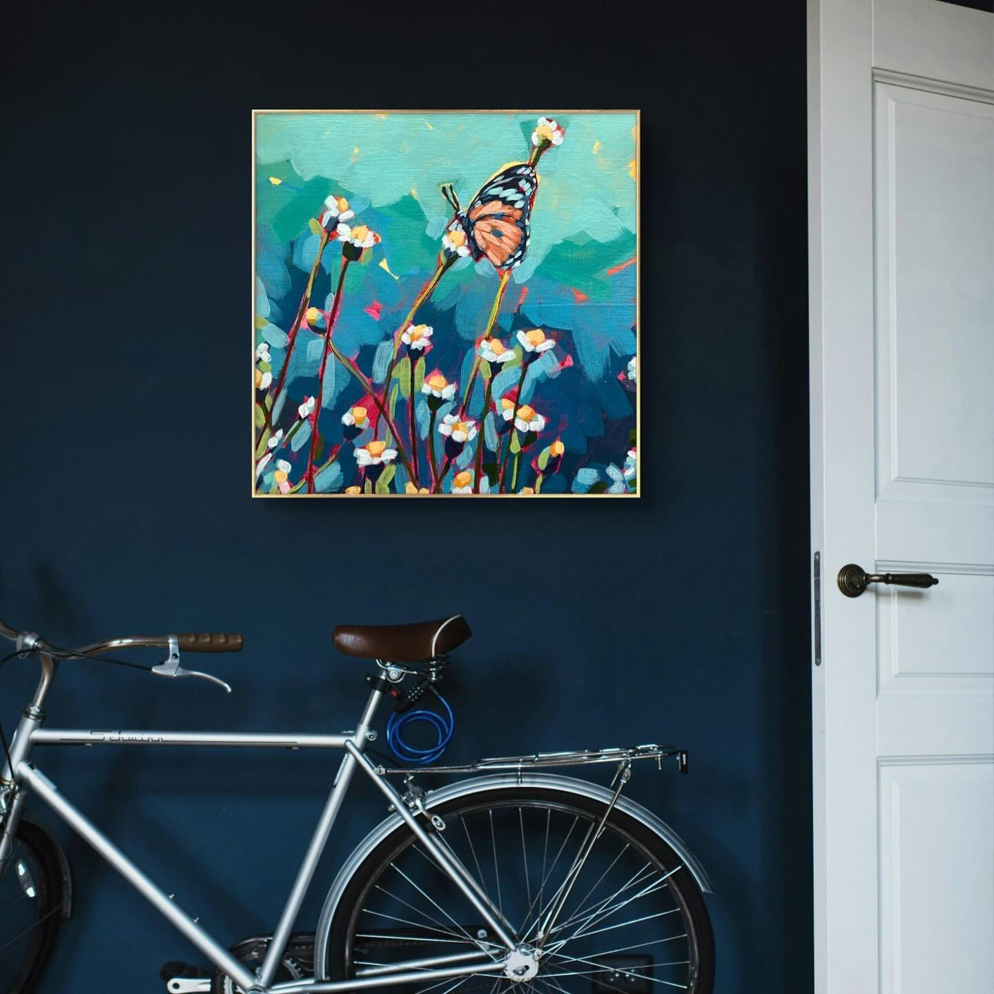 crafticana silvana manoliu romanian modern impressionist paintress painter artist acrylic painting wood panel butterfly chamomile field