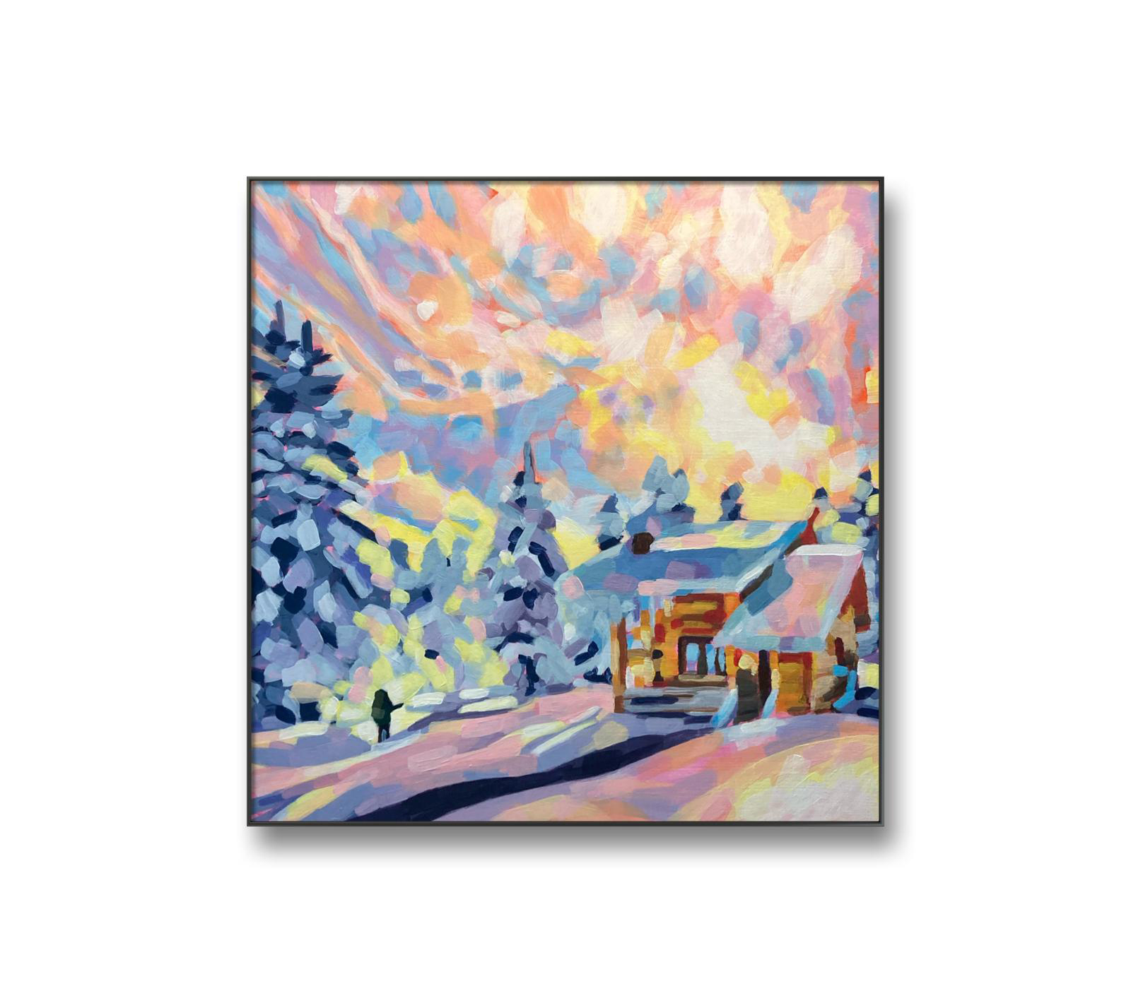 crafticana silvana manoliu romanian modern impressionist paintress painter artist acrylic painting wood panel winter cabin
