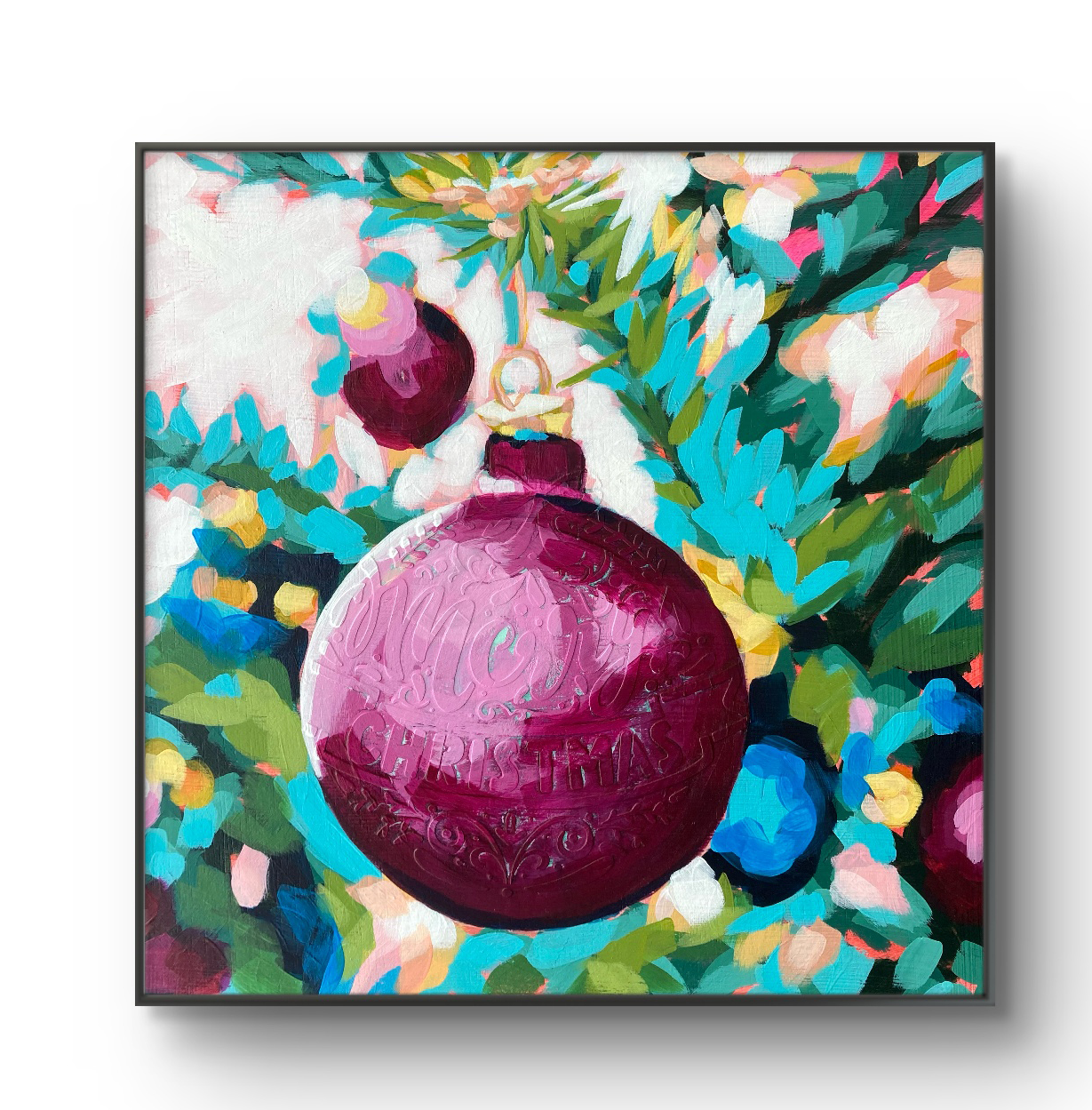 crafticana silvana manoliu romanian modern impressionist paintress painter artist acrylic painting wood panel pink ornament holiday series