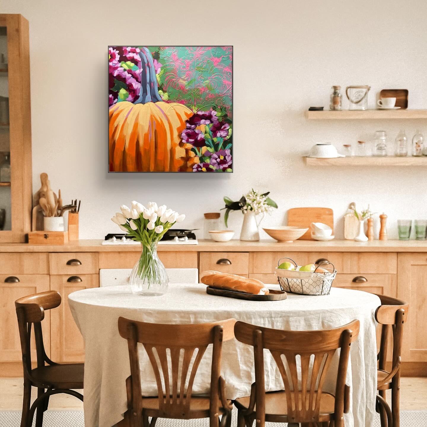 crafticana silvana manoliu romanian modern impressionist paintress painter artist textured acrylic painting wood panel pumpkin chrysanthemums autumn series