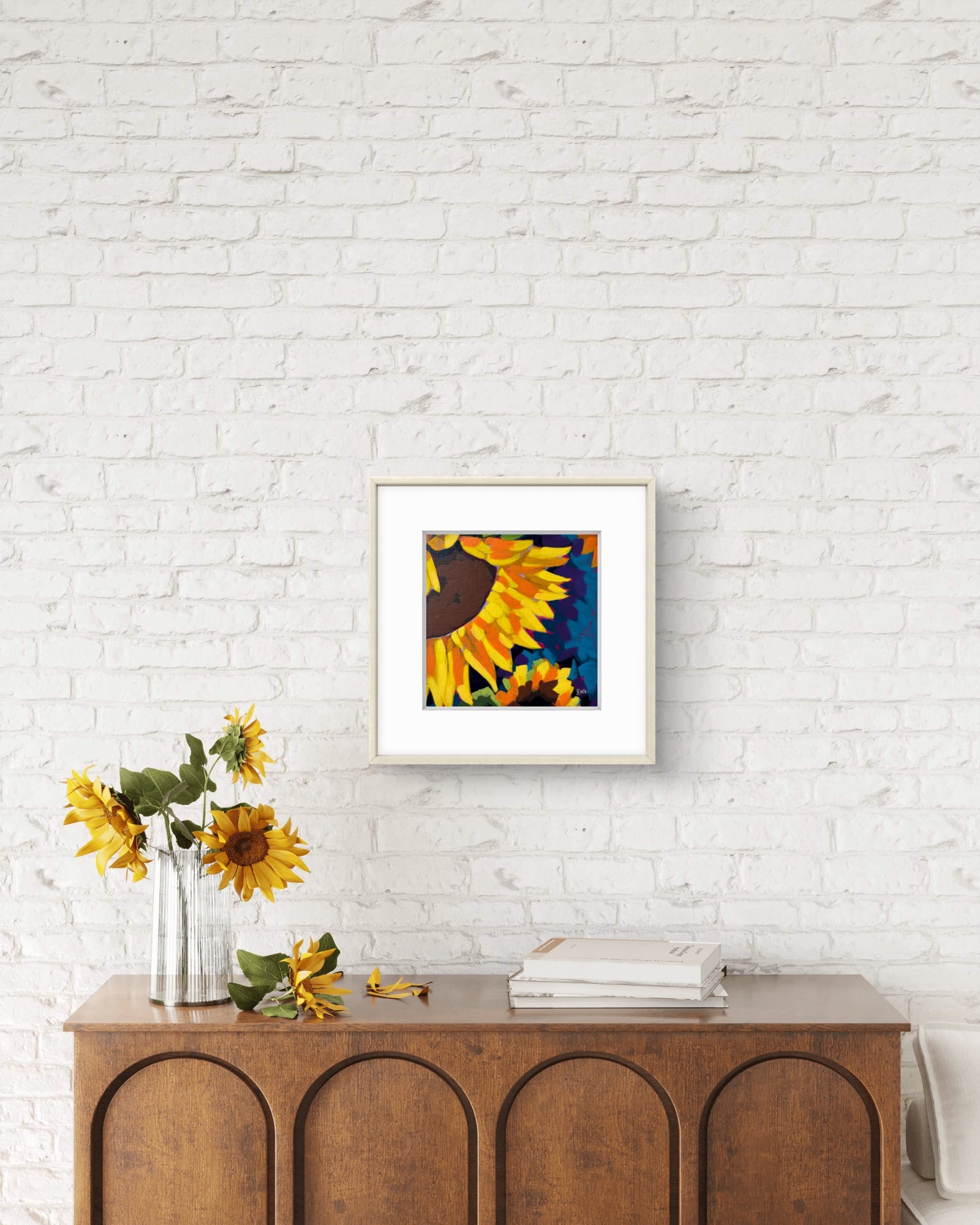 Mockup Sunflower modern impressionist acrylic painting on watercolour panel framed by artist Silvana-Andreea Manoliu Crafticana Flower Fever series 2026.jpeg