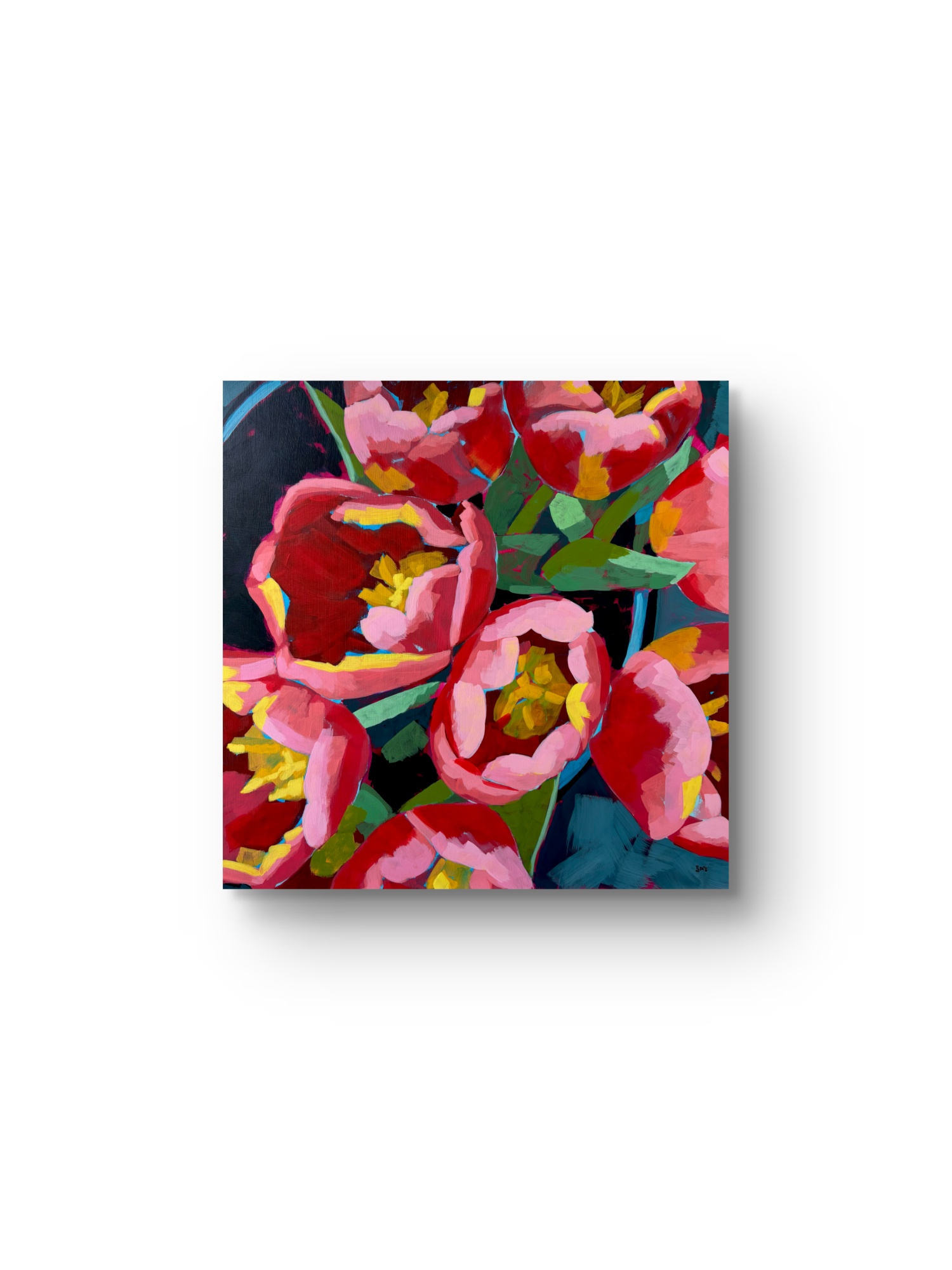 Tulip bouquet modern impressionist acrylic painting on cradled wooden panel by artist Silvana-Andreea Manoliu Crafticana Flower Fever series 2026.jpeg