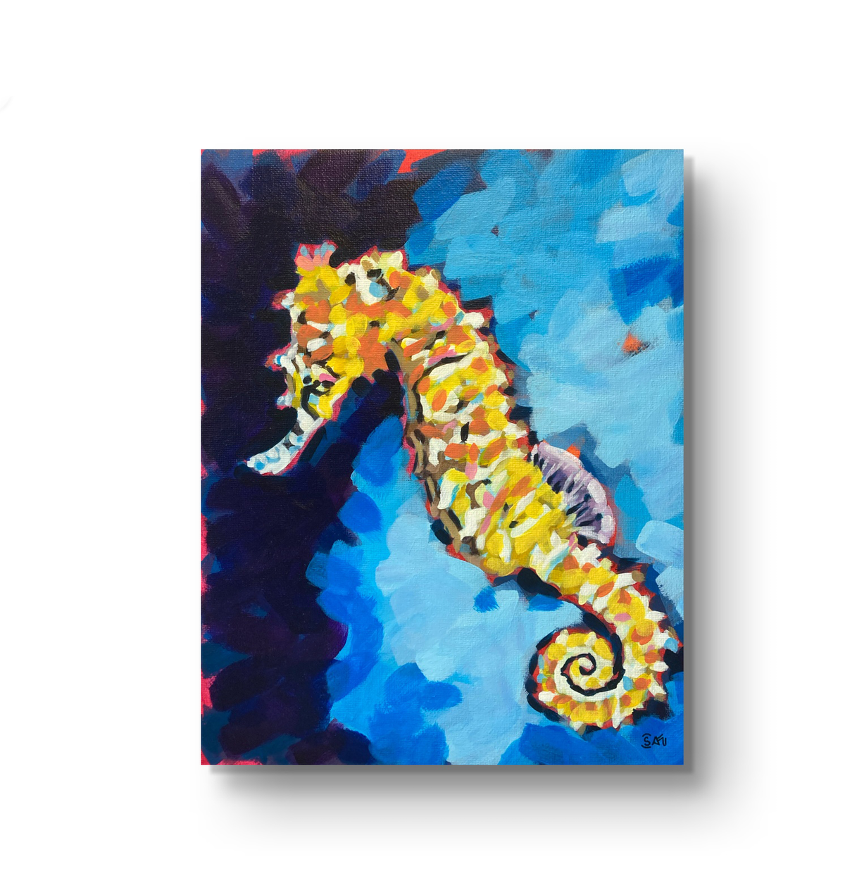 crafticana silvana manoliu romanian modern impressionist paintress painter artist acrylic painting canvas panel lemon seahorse sea life series