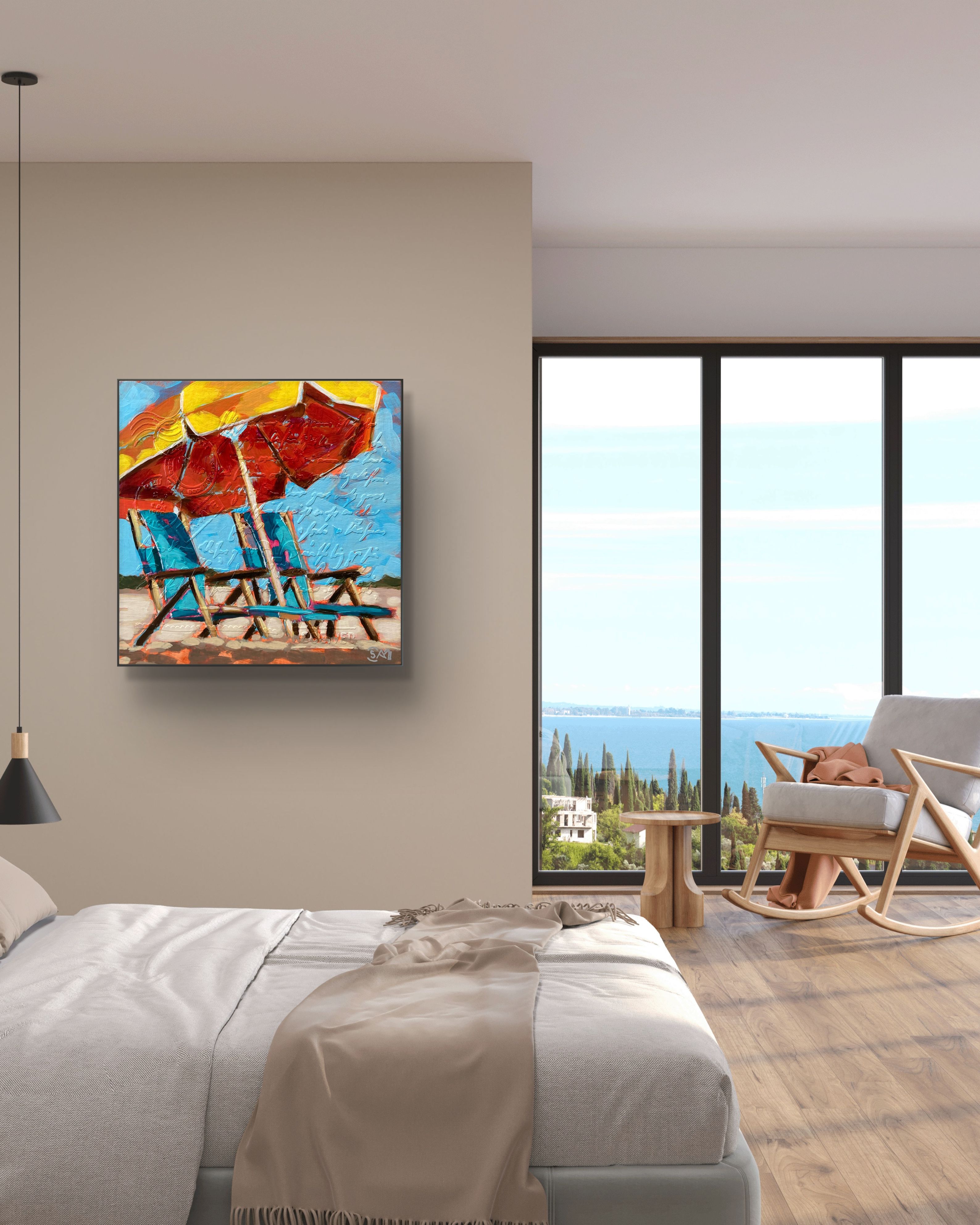 crafticana silvana manoliu romanian modern impressionist paintress painter artist acrylic painting wood panel summer postcard interior mockup