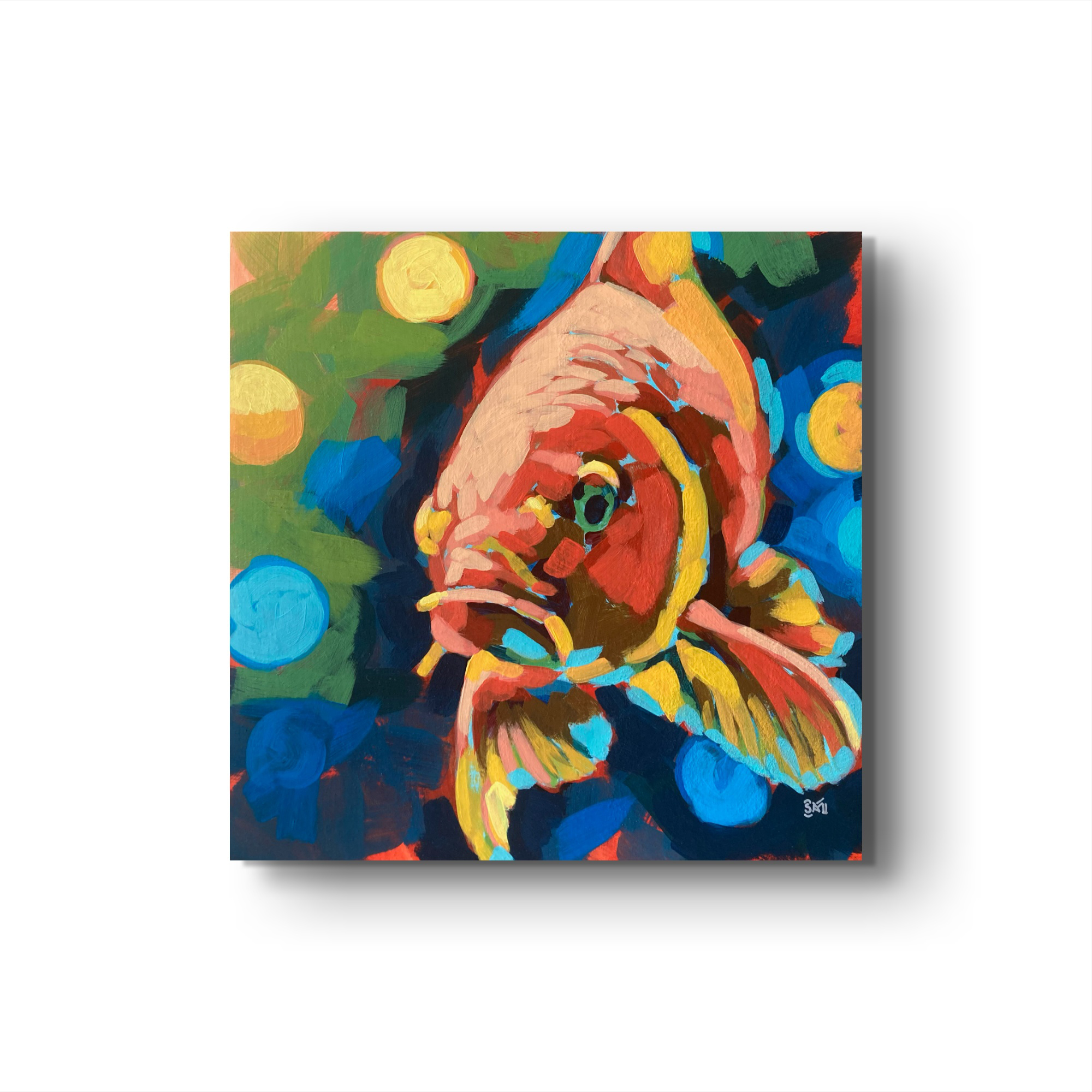 crafticana silvana manoliu romanian modern impressionist paintress painter artist acrylic painting wood panel carrot orange koi fish sea life series