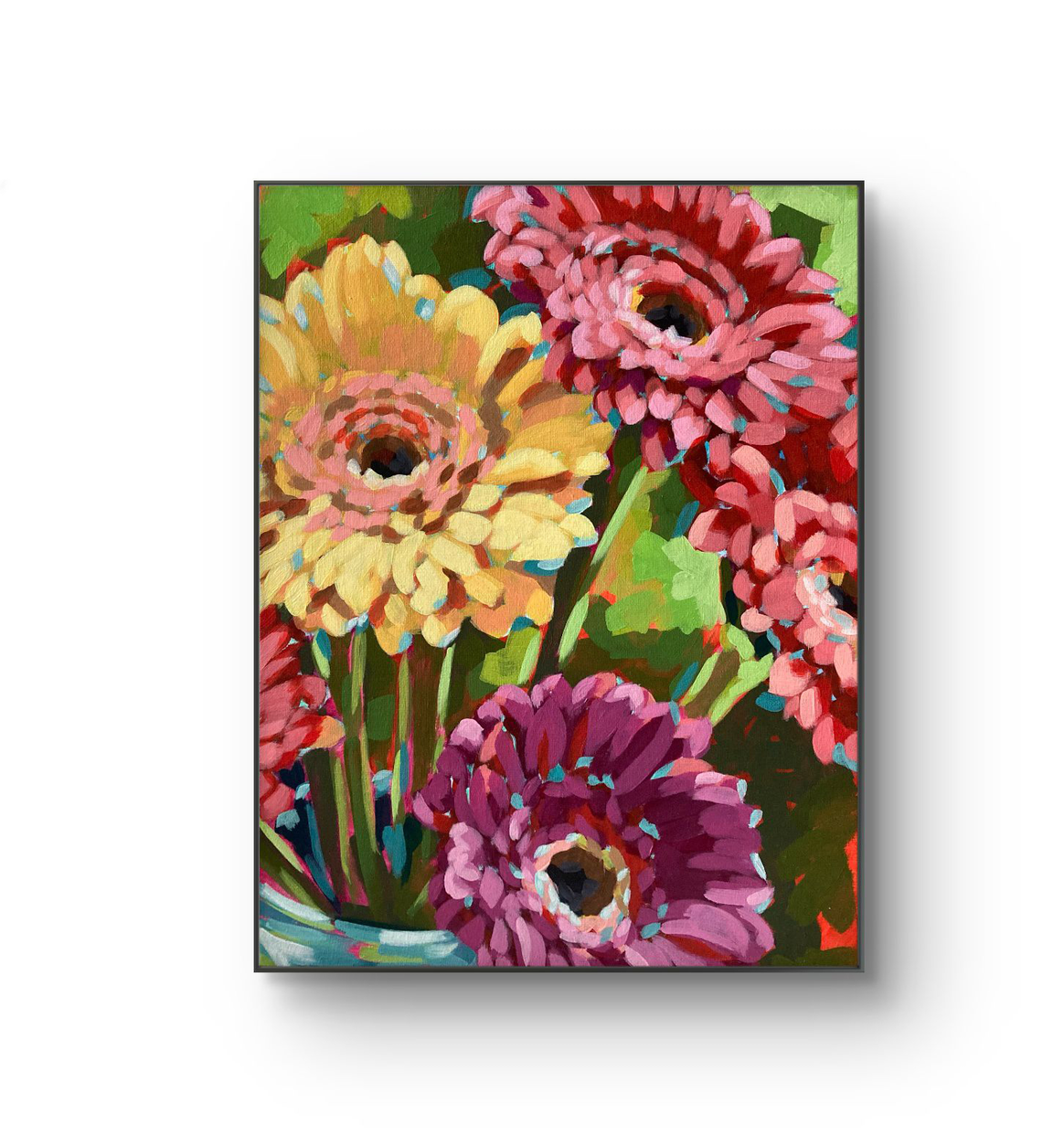 crafticana silvana manoliu romanian modern impressionist paintress painter artist acrylic painting canvas panel gerbera bouquet