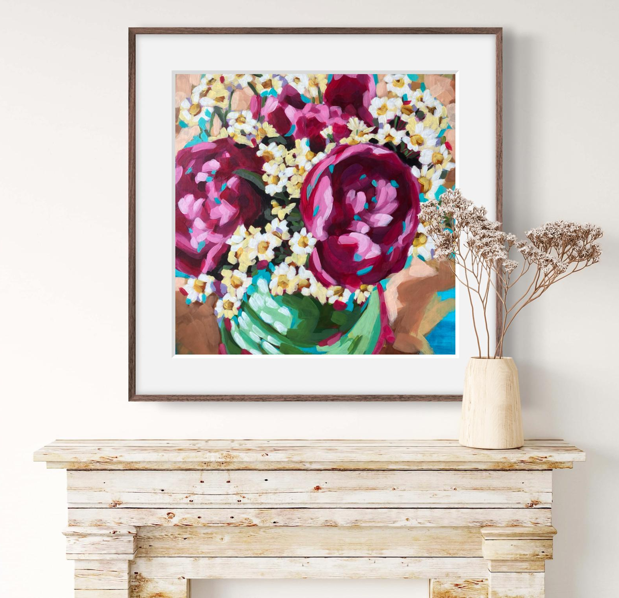 crafticana silvana manoliu romanian modern impressionist paintress painter artist acrylic painting wood panel peony bouquet