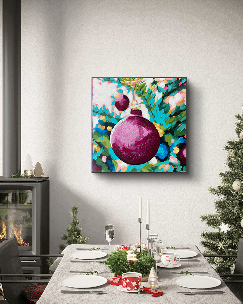 crafticana silvana manoliu romanian modern impressionist paintress painter artist acrylic painting pink ornament holiday series interior mockup
