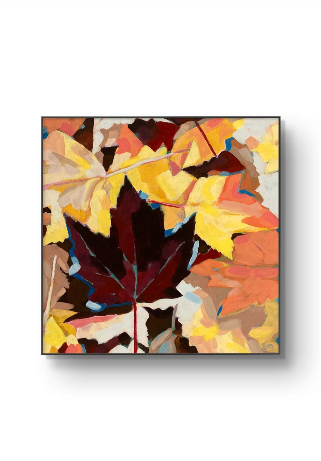 crafticana silvana manoliu romanian modern impressionist paintress painter artist textured acrylic painting wood panel fallen leaves autumn series