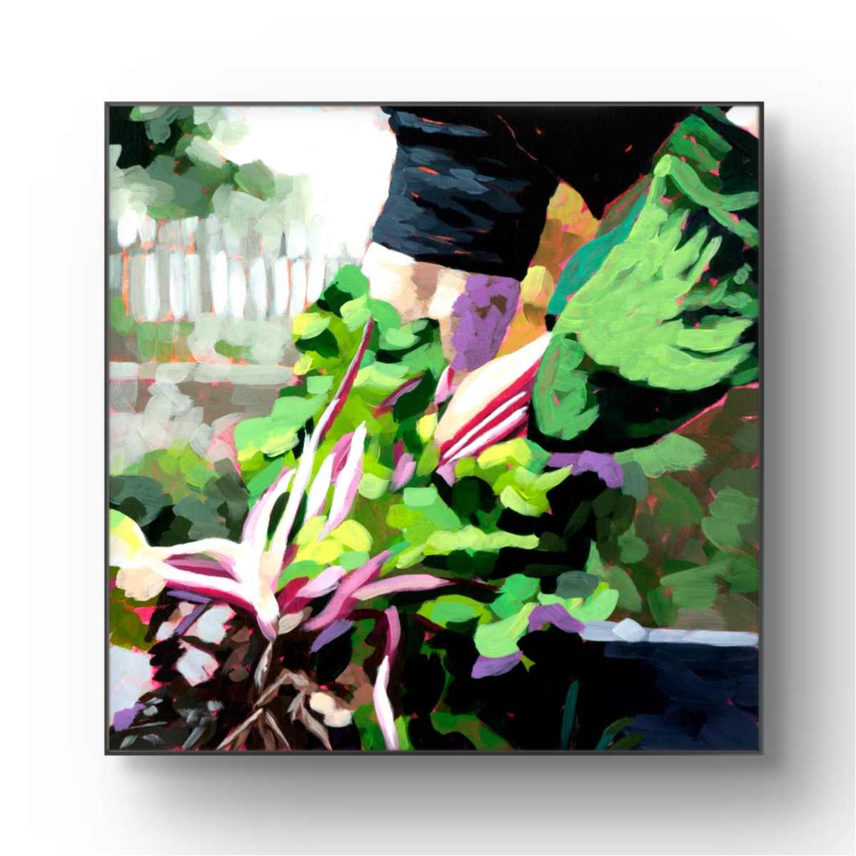 crafticana silvana manoliu romanian modern impressionist paintress acrylic painting wood panel for the love of dirt gloves hands gardening beet leaves garden roots soil