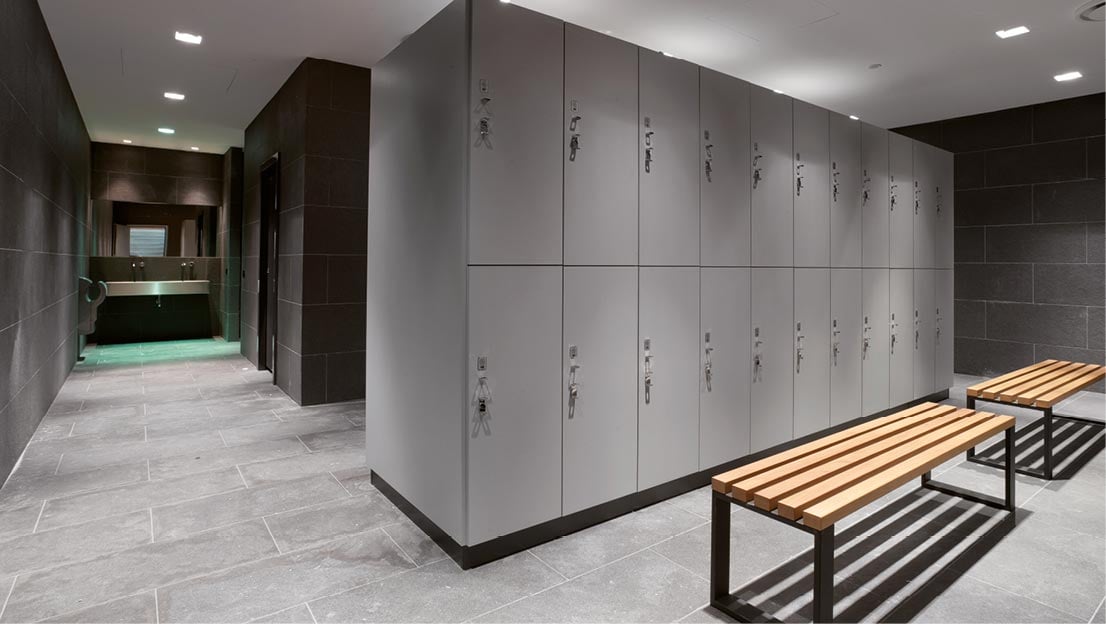 a gym changing room, ideal for tie towel