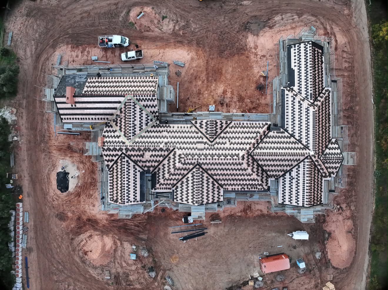 Overhead view of the Swan Hill roof showing its many hips and valleys
