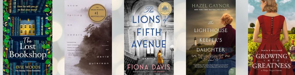 Fall books to read including The Bookshop, Snow Falling on Cedars, The Lions of Fifth Avenue, The Lighthouse Keeper's Daughter, and Growing into Greatness