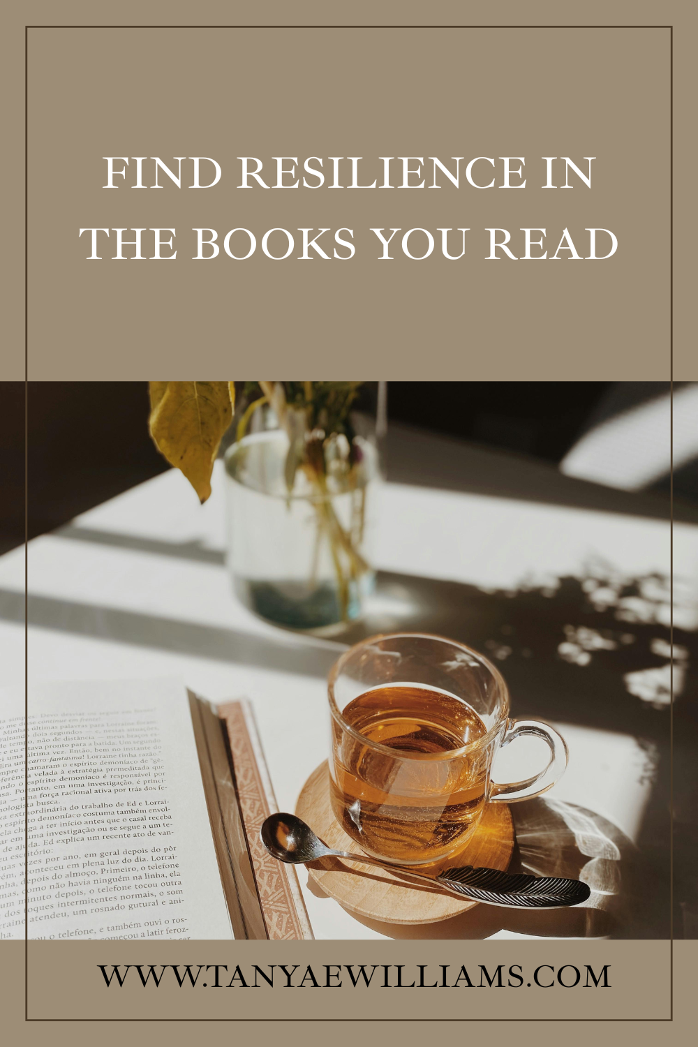 Cozy cup of tea and an open book