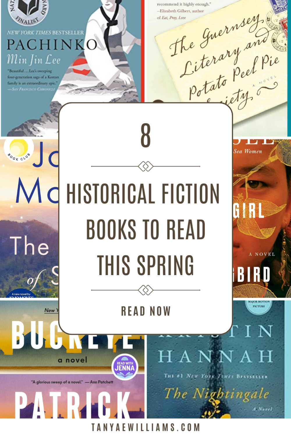 List of six historical fiction book covers, including 