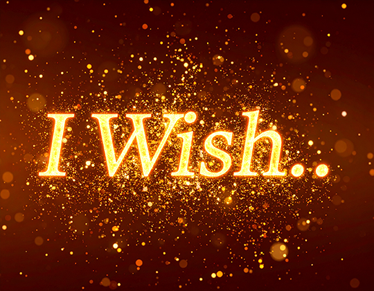 Gold words I wish with gold flecks in background