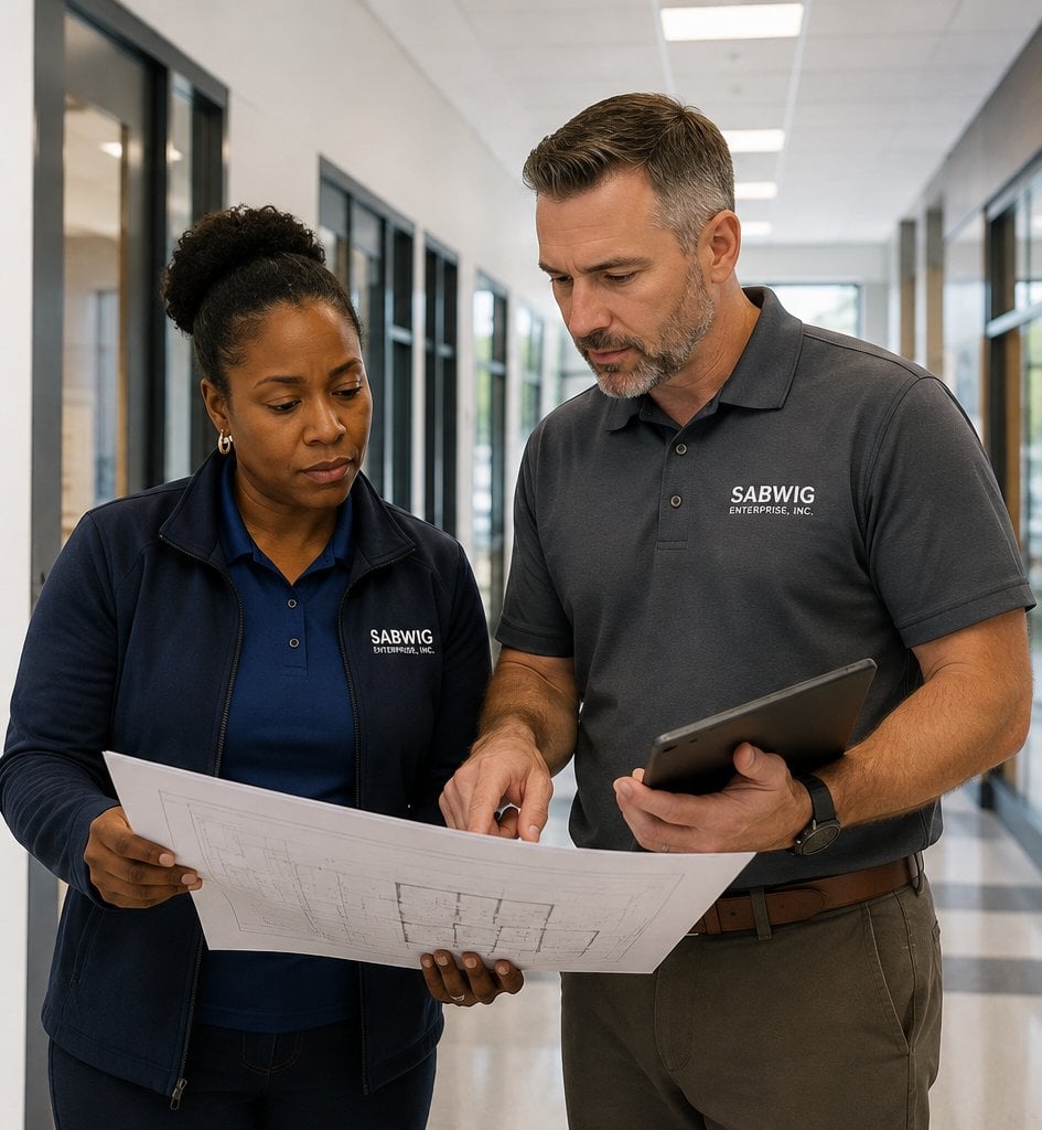 SABWIG project managers reviewing facility plans